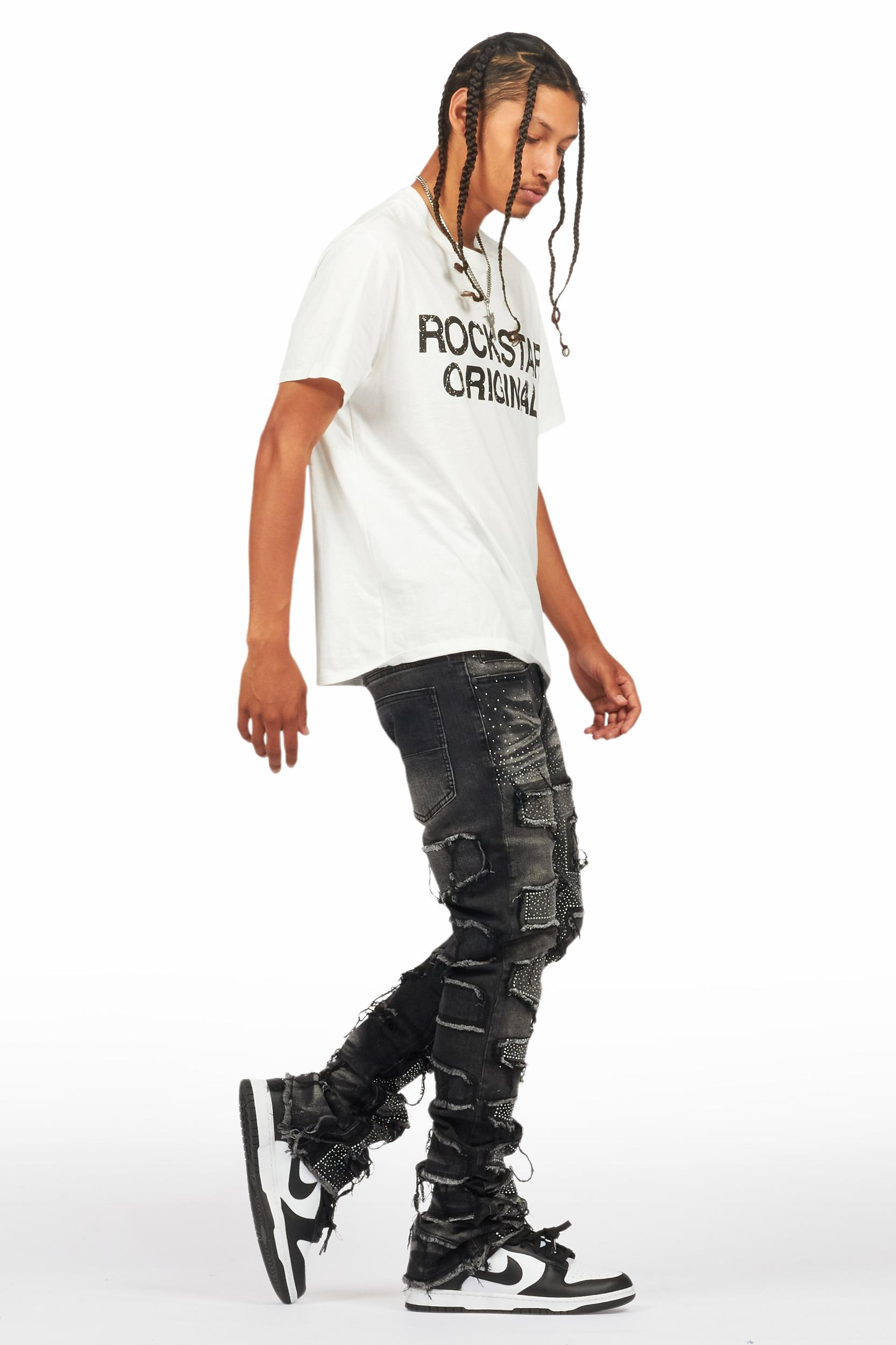 Shake Dark Grey Rhinestone Stacked Flare Jean Male Product Image