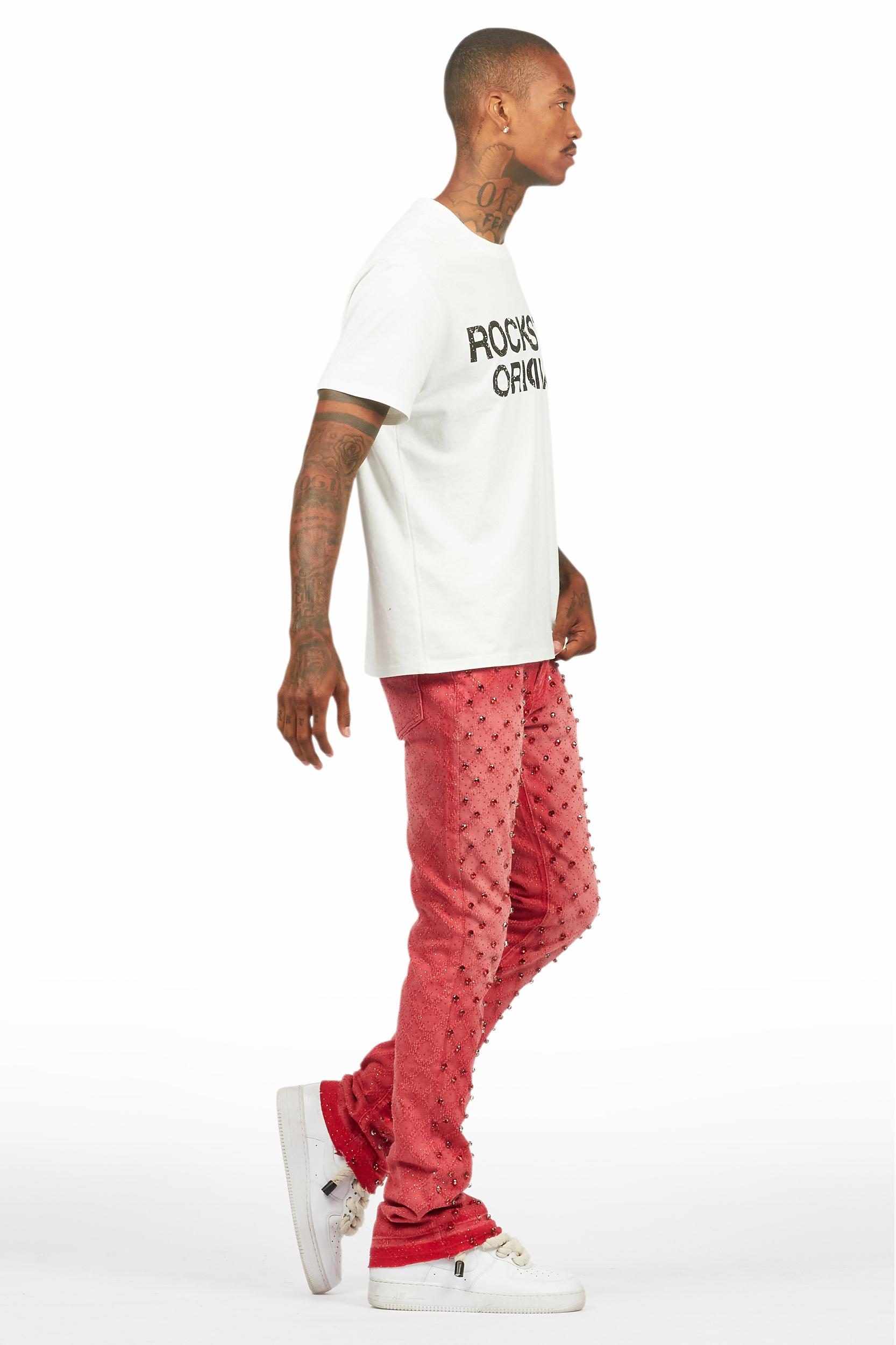 Glit Red Rhinestone Stacked Flare Jean Male Product Image