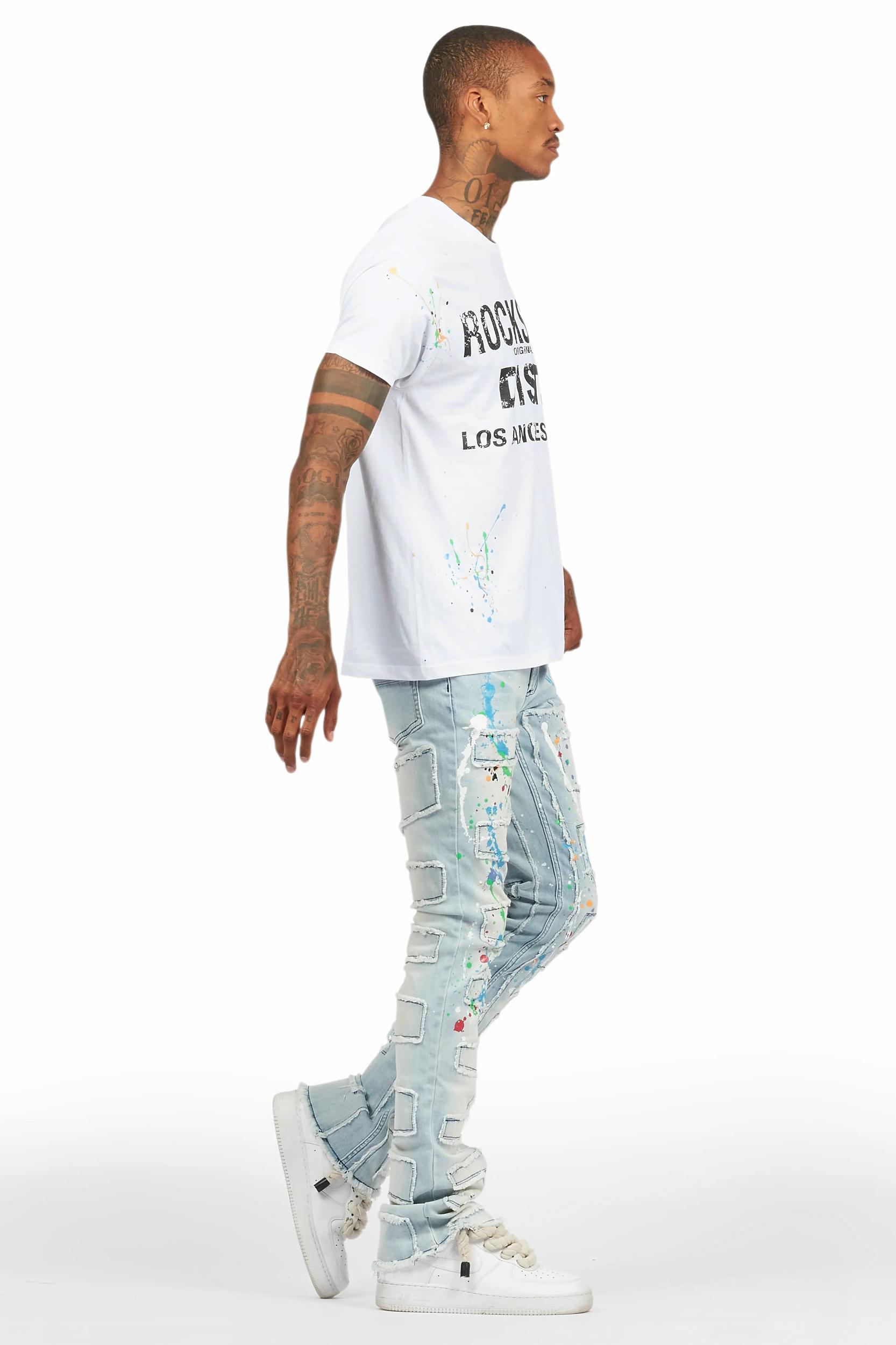 Oriel White/Black T-Shirt/Stacked Flare Jean Set Male Product Image