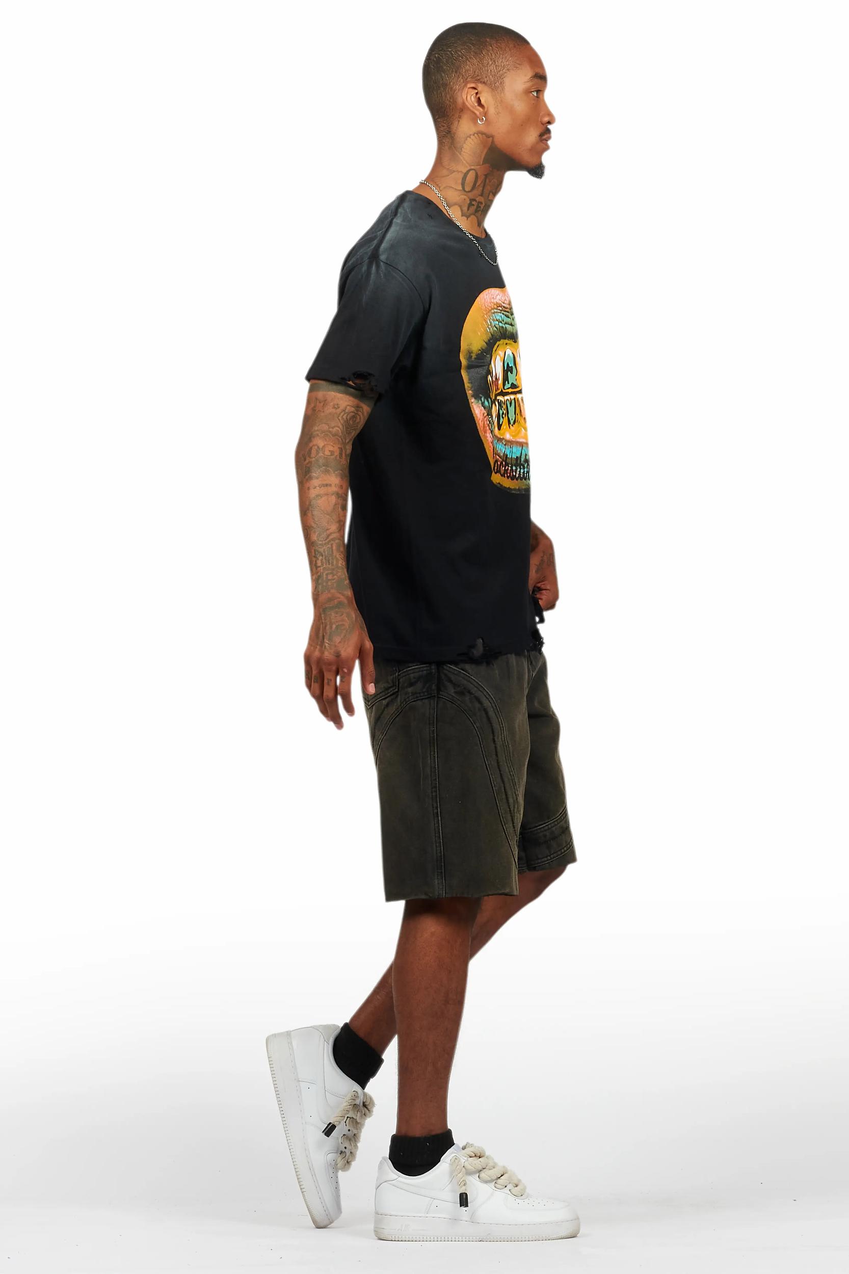 Gonen Black T-Shirt/Denim Short Set Male Product Image