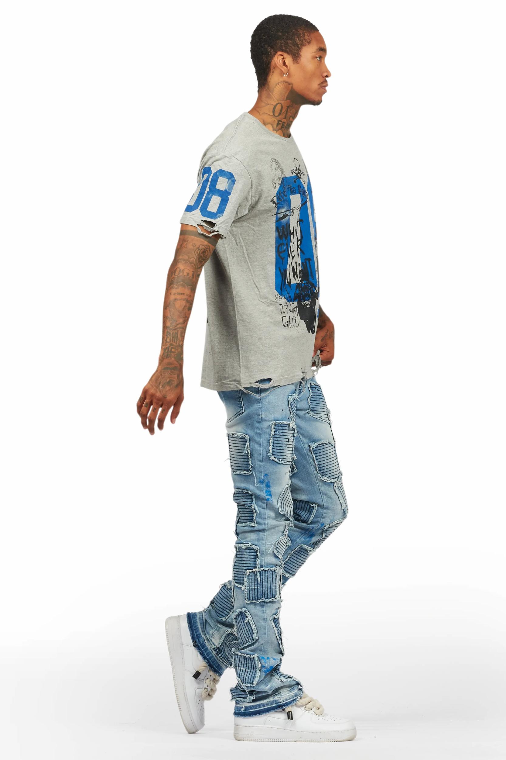 Grill Grey T-Shirt/Stacked Flare Jean Set Male Product Image