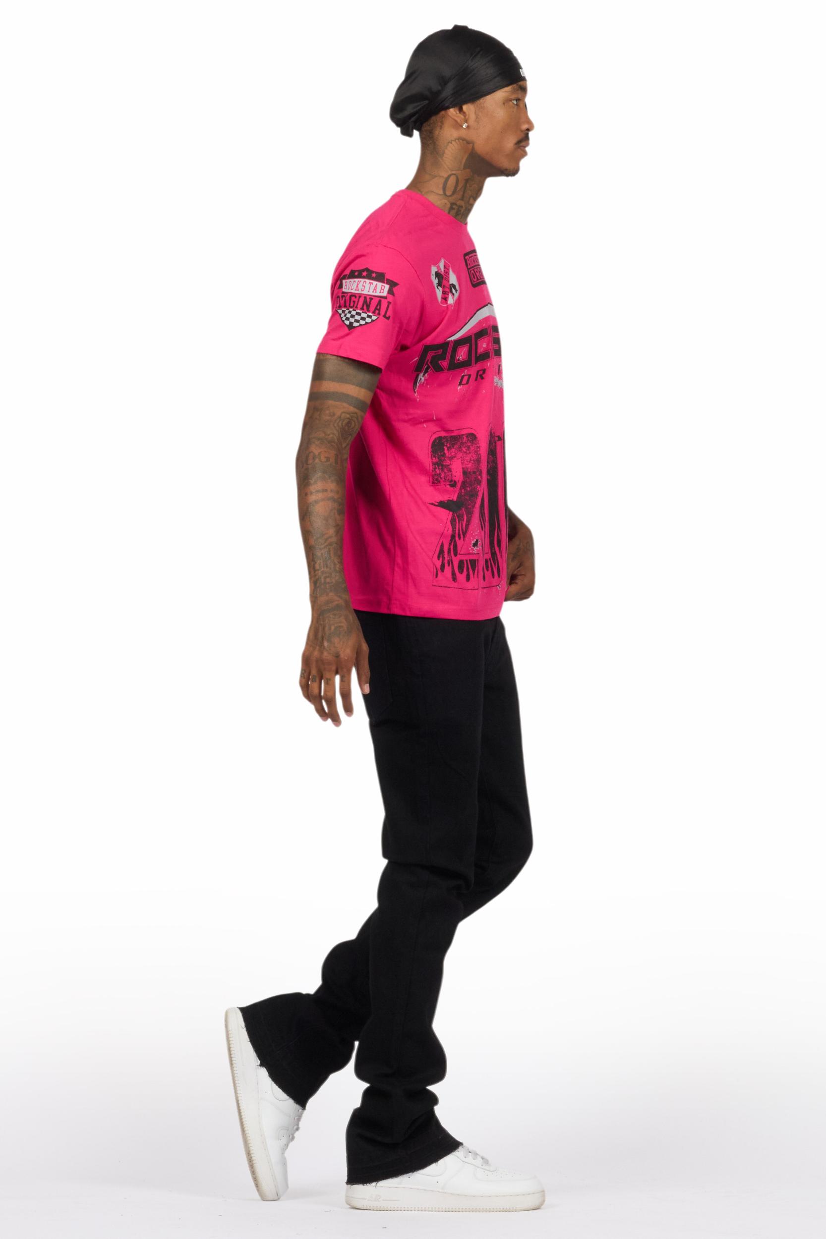 Amos Fuchsia Graphic T-Shirt & Dag Black Jean Bundle Male Product Image
