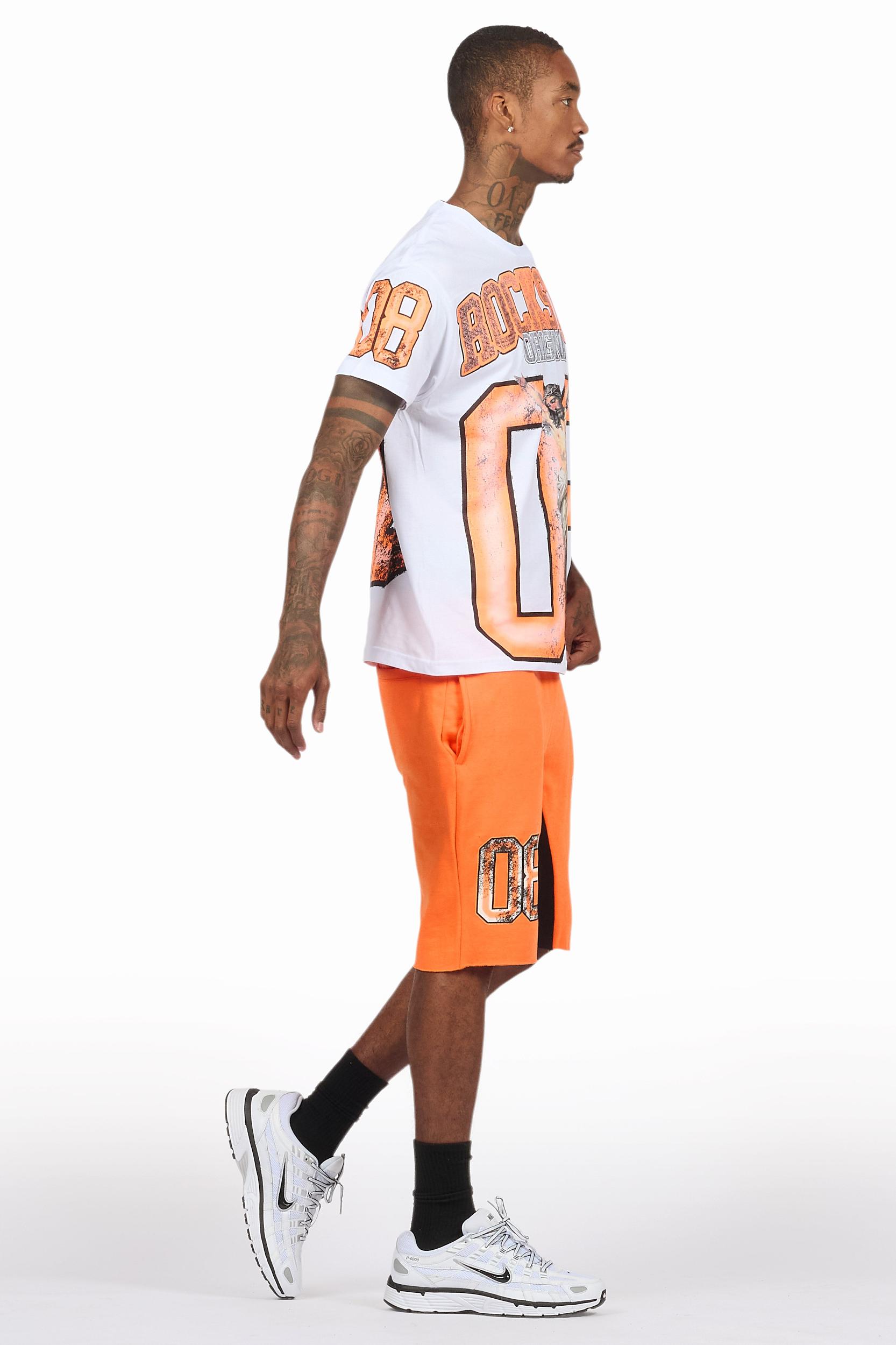 Fields White/Orange Raw Edge T-Shirt Short Set Male Product Image