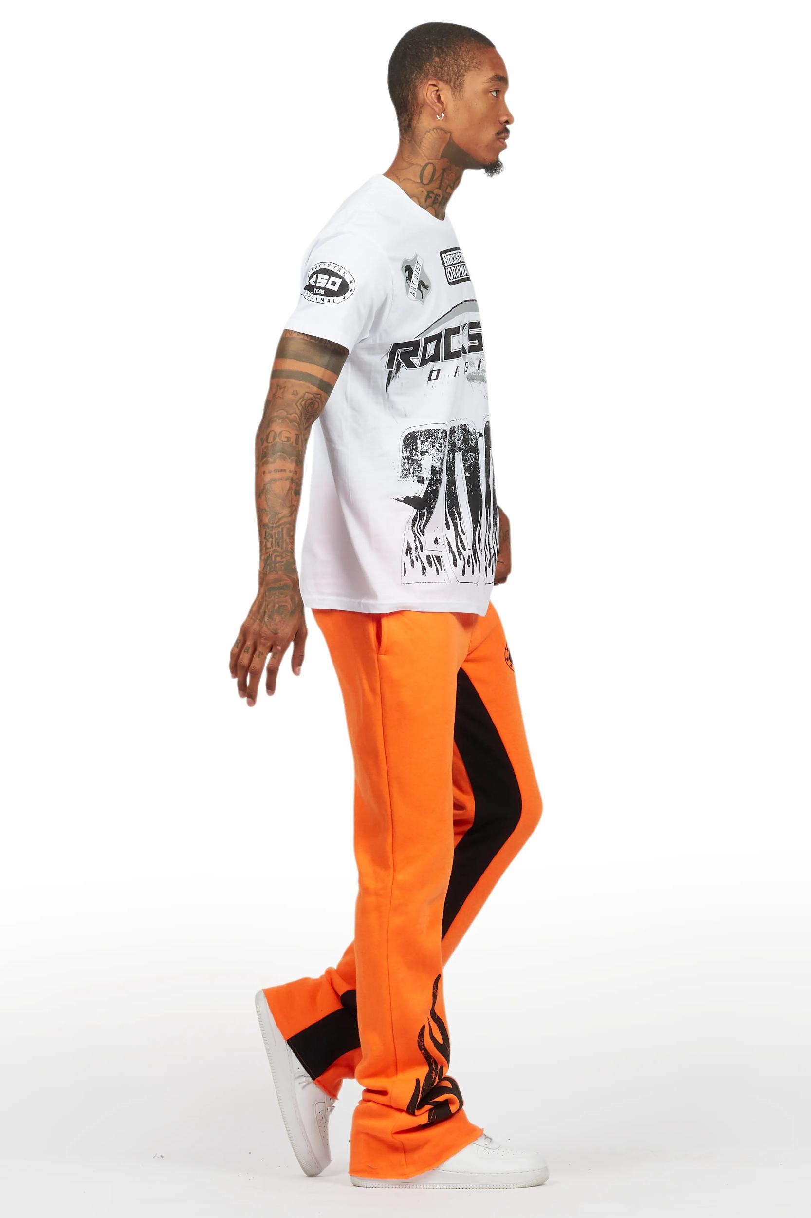 Amos White/Orange T-Shirt/Stacked Baggy Track Pant Set Male Product Image