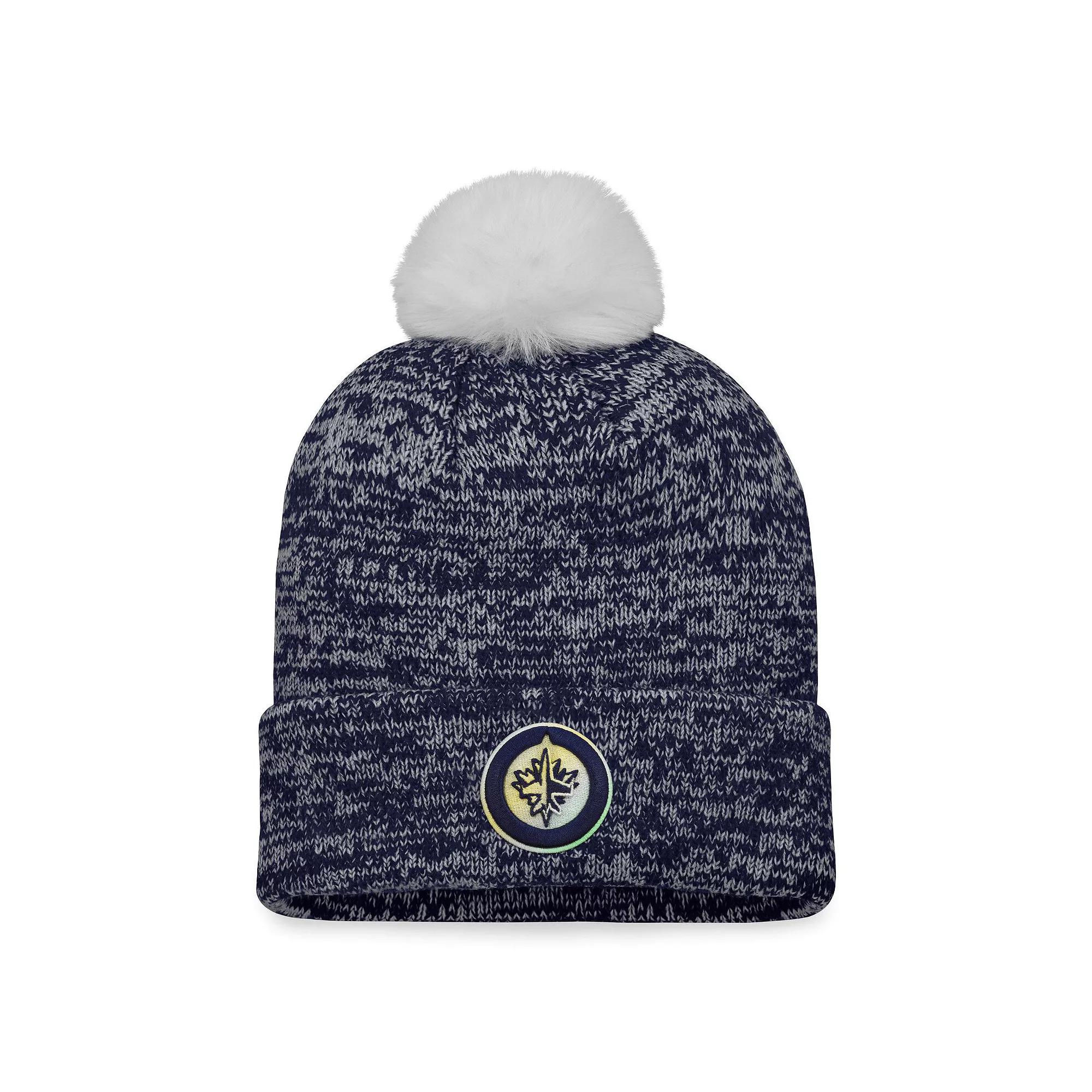 Women's Fanatics Branded Navy Winnipeg Jets Glimmer Cuffed Knit Hat with Pom, Jts Blue Product Image