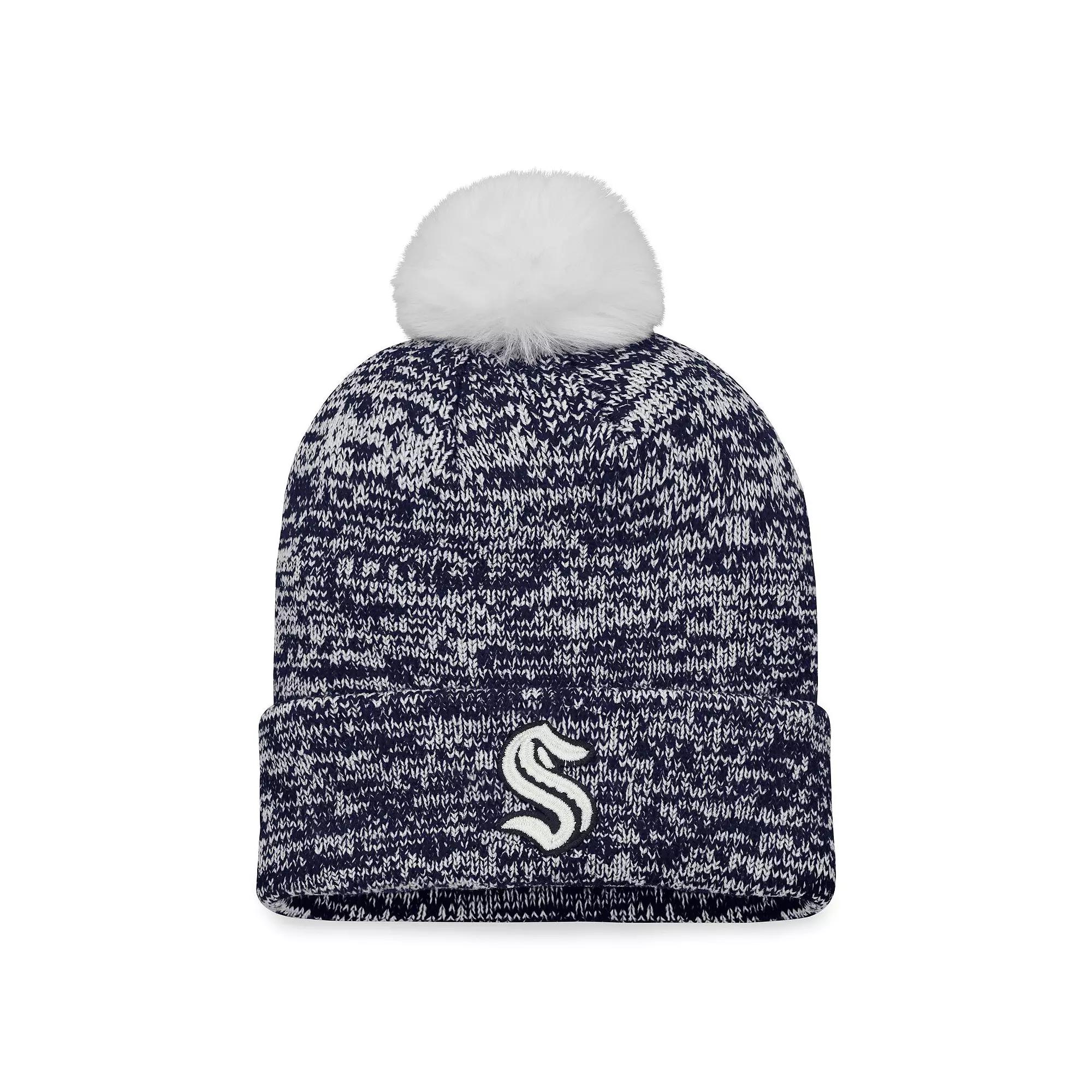 Women's Fanatics Branded Deep Sea Blue Seattle Kraken Glimmer Cuffed Knit Hat with Pom, Krk Blue Product Image