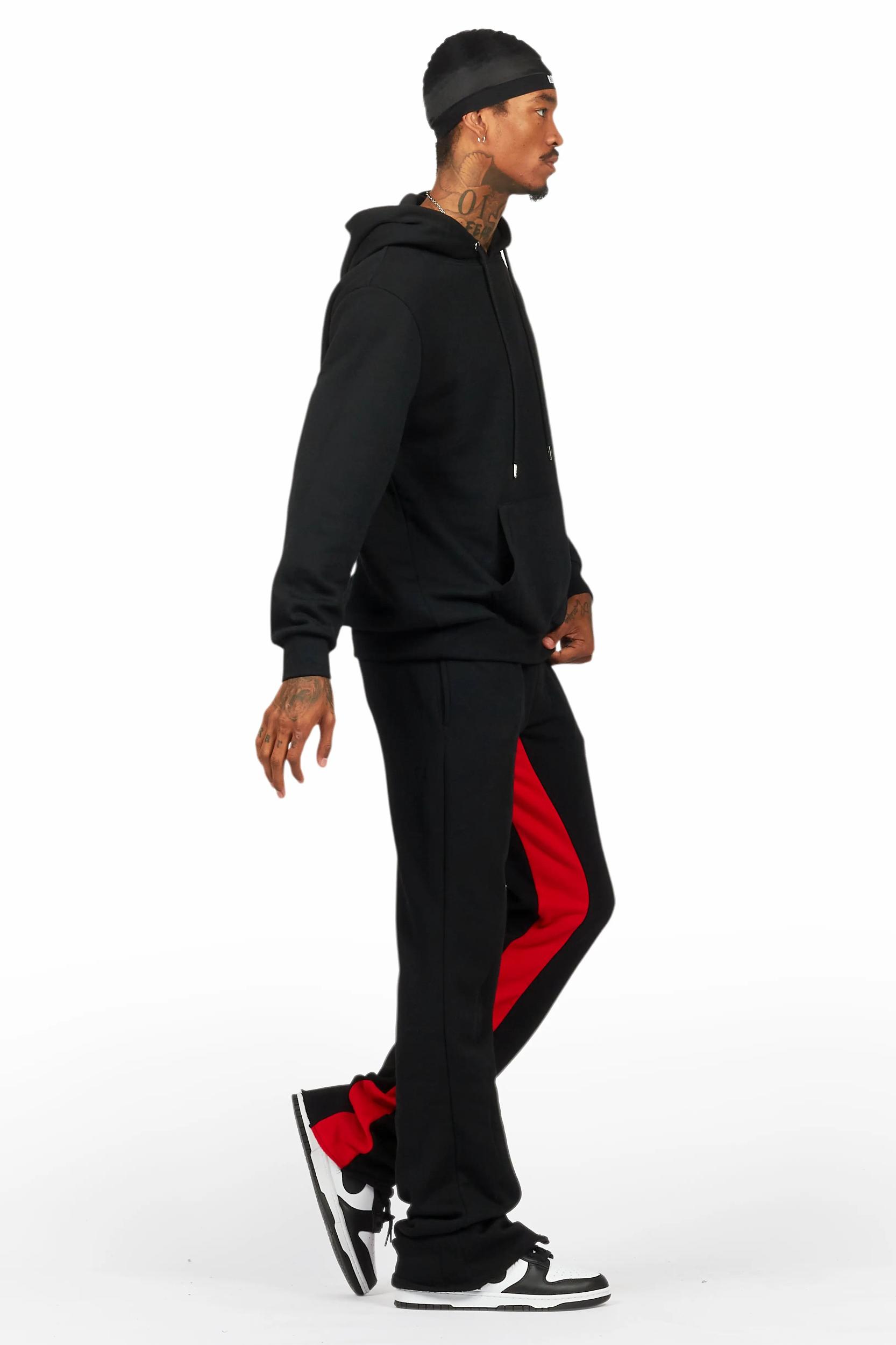 Basic Black/Red Hoodie/Baggy Track Pant Set Male Product Image