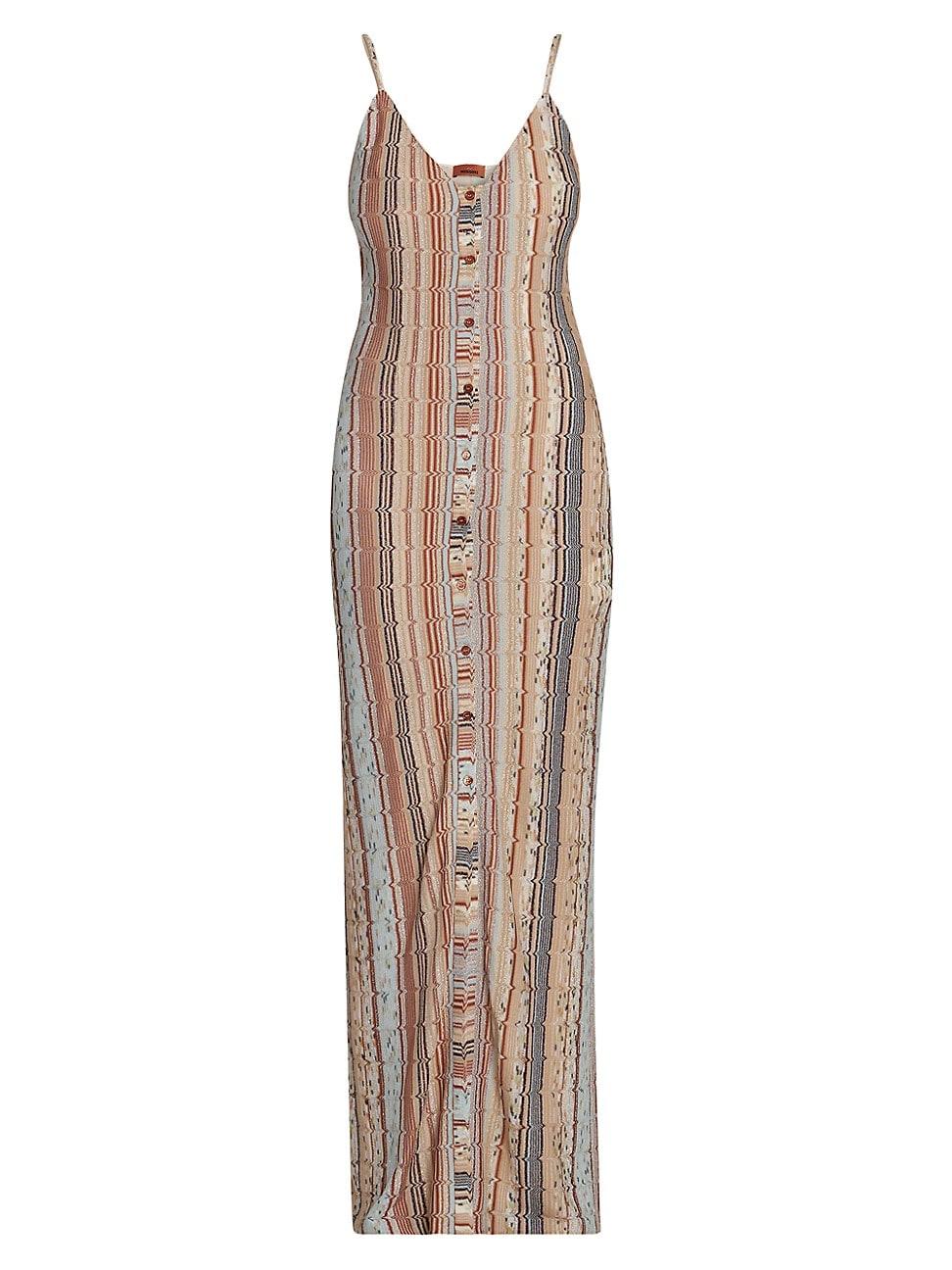 Womens Metallic Knit Button-Front Maxi Dress Product Image