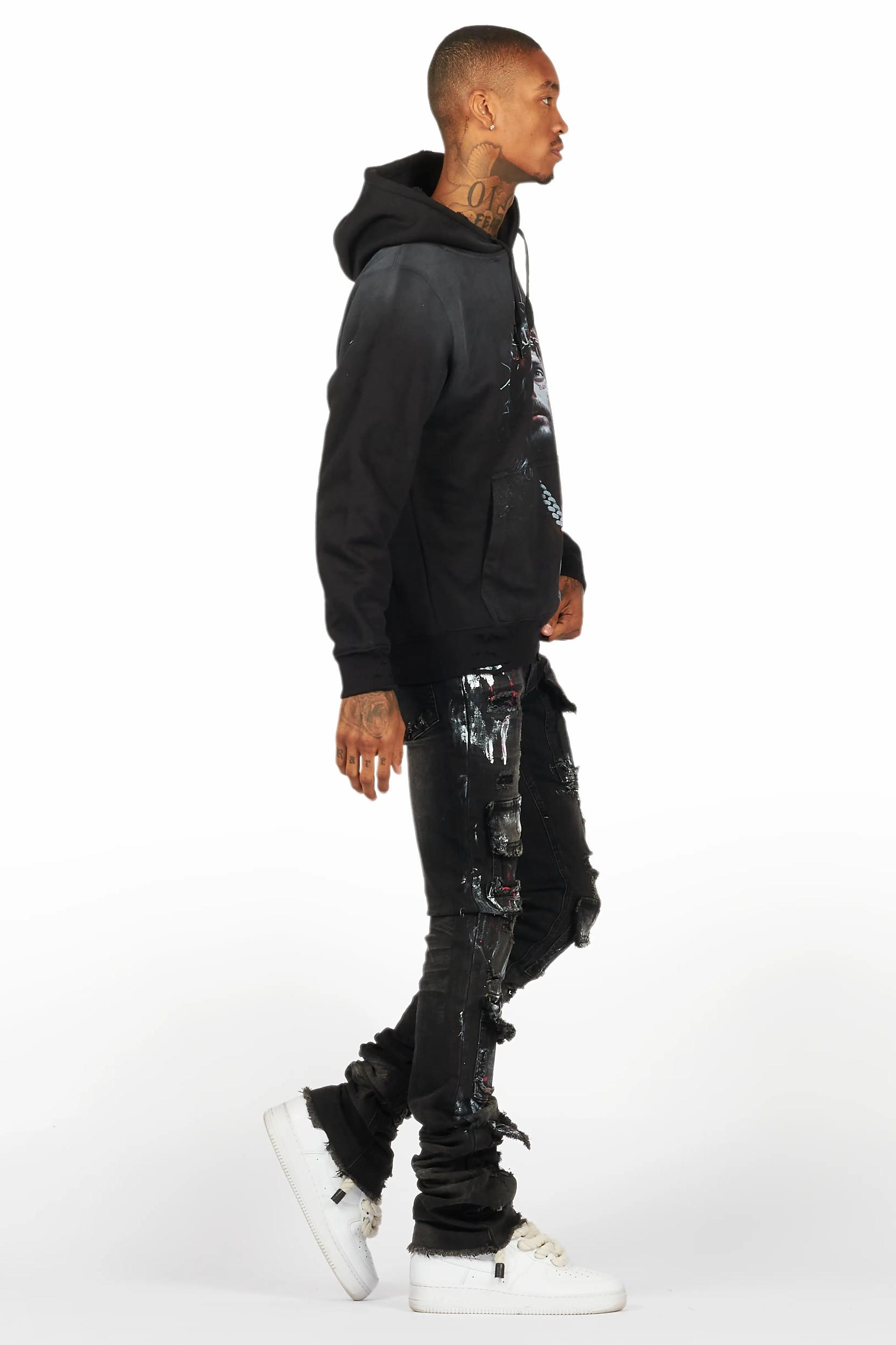 Amina Black Hoodie/Stacked Flare Jean Bundle Male Product Image