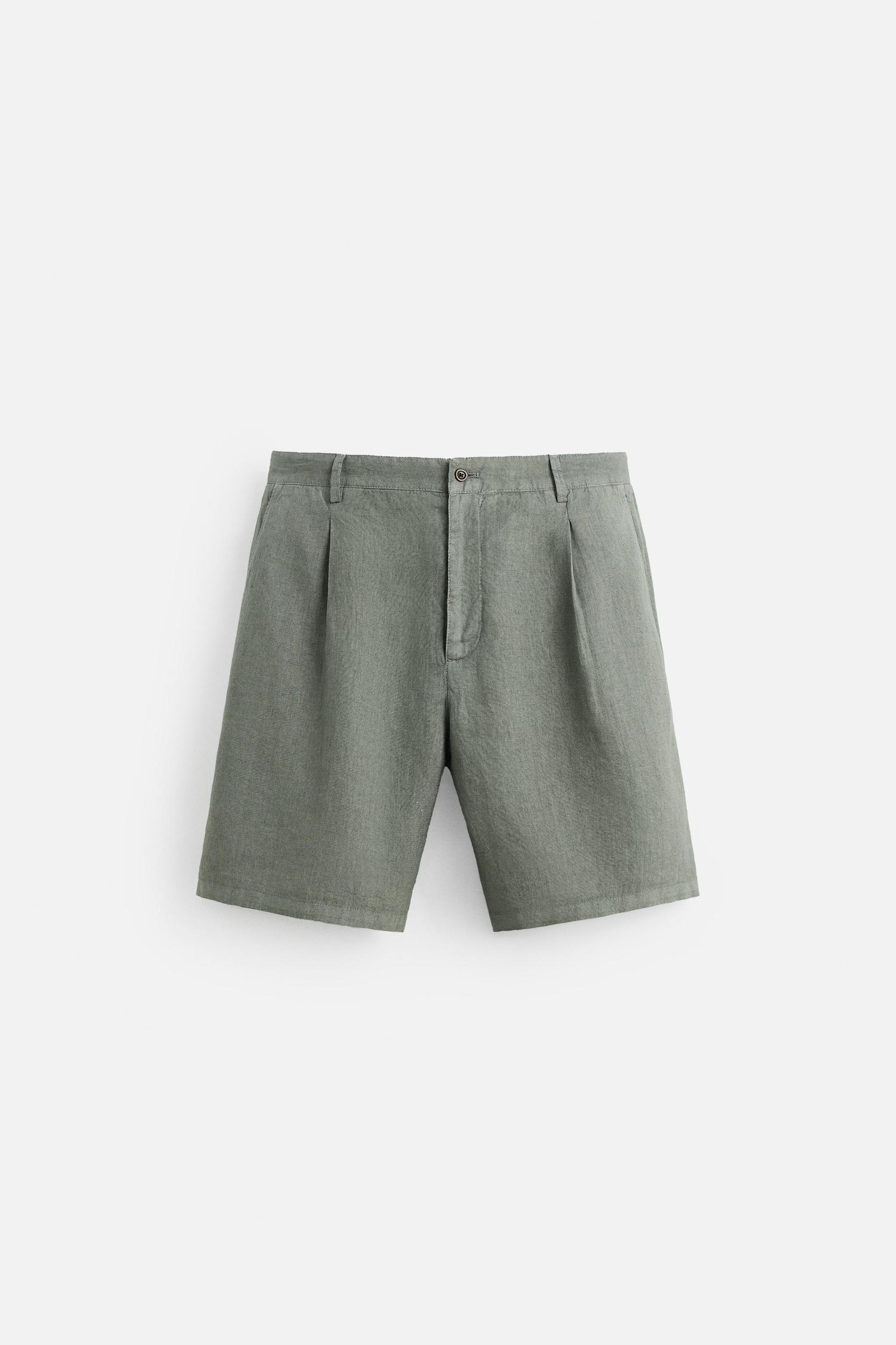 100% LINEN PLEATED SHORTS Product Image