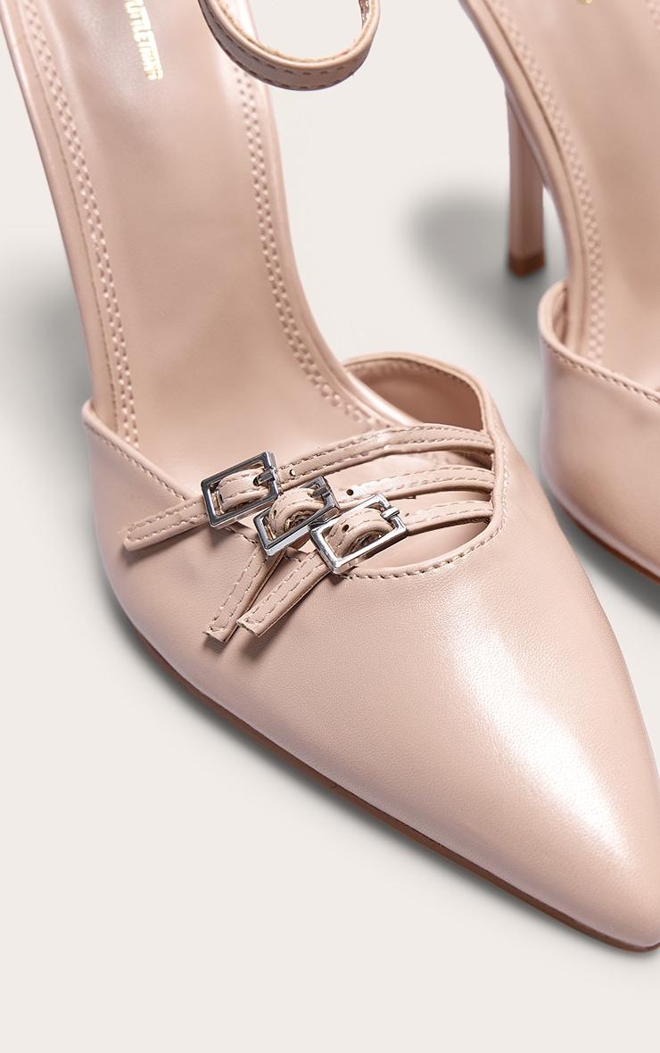 Cream Pu Point Toe Buckle Detail Court Heels Product Image