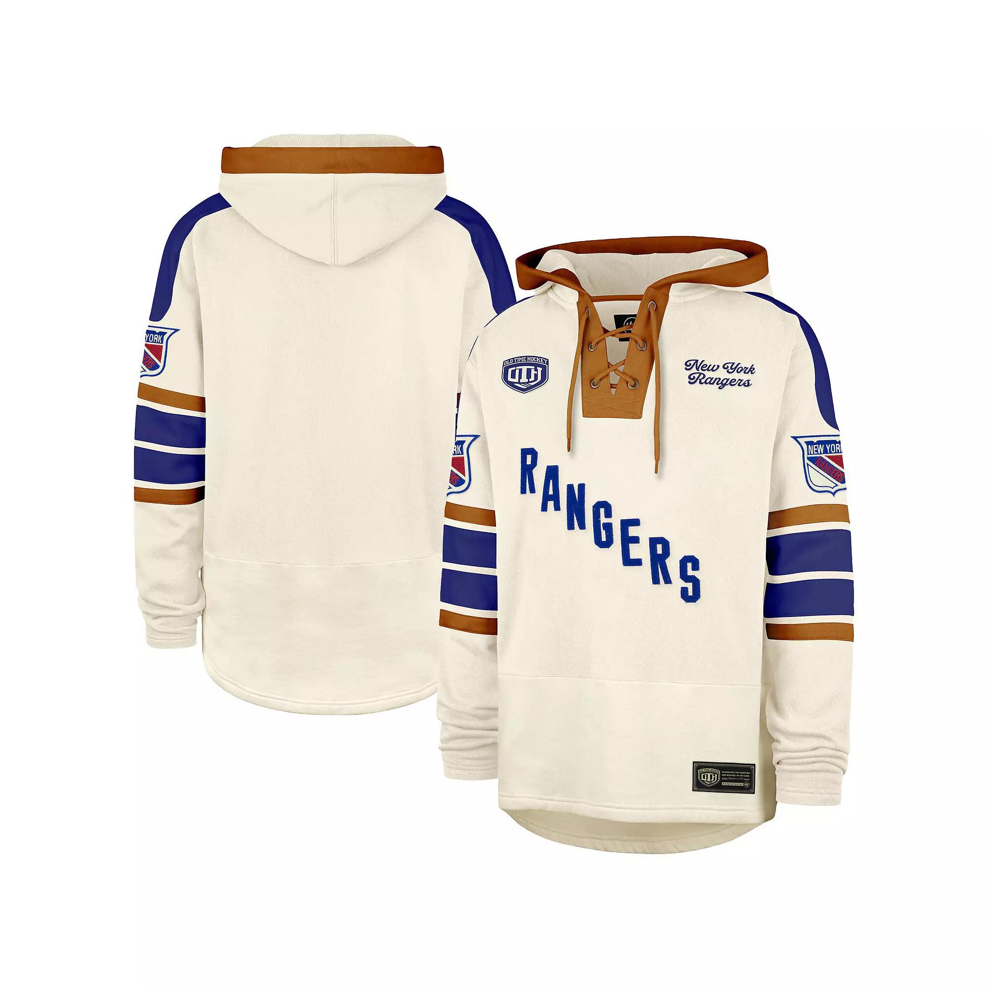 Men's '47 Cream New York Rangers Blue Line Heritage Lacer Pullover Hoodie,  Product Image
