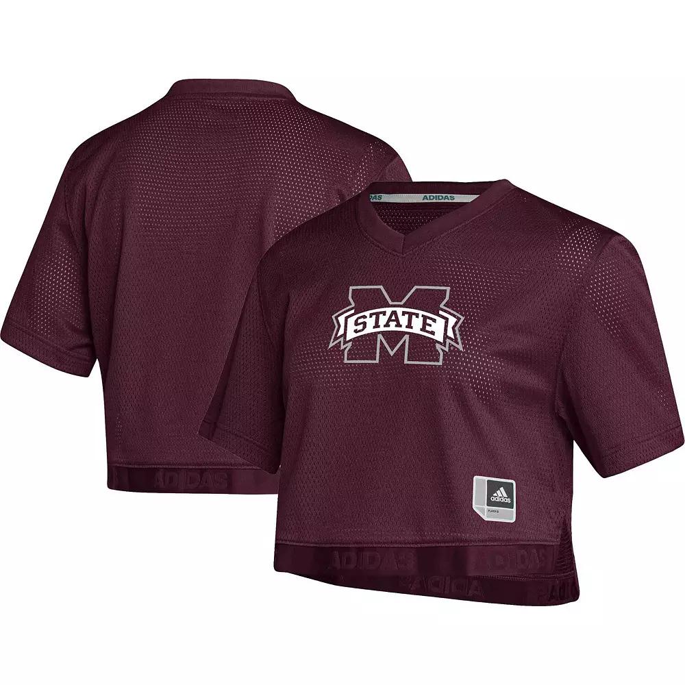 Women's adidas Red Mississippi State Bulldogs Primegreen V-Neck Cropped Jersey, Size: 2XL, Mst Red Product Image
