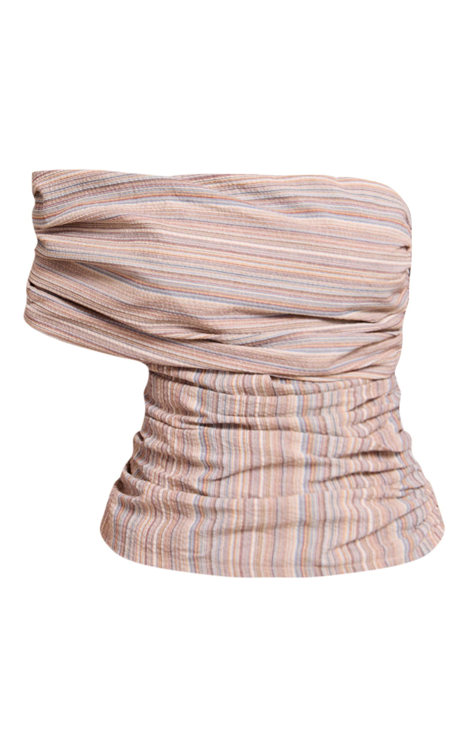 Petite Multi Stripe Ruched One Shoulder Top Product Image
