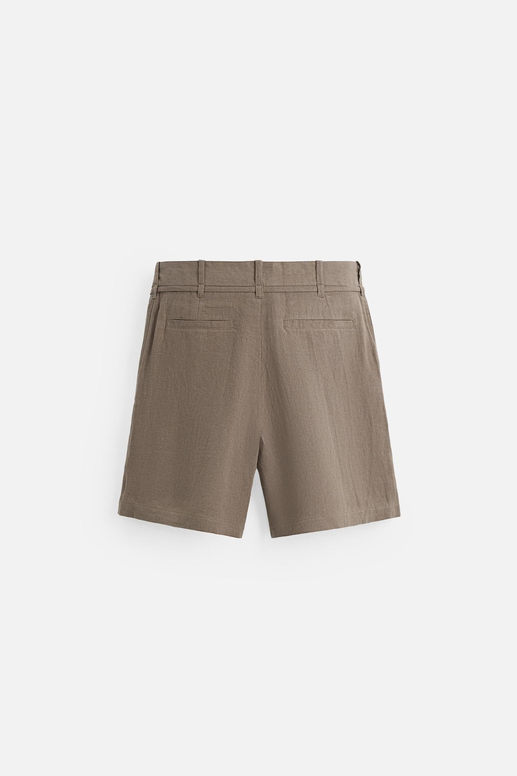 100% LINEN BELTED BERMUDA SHORTS Product Image