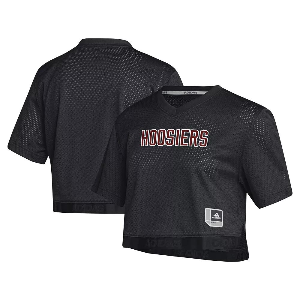 Women's adidas Black Indiana Hoosiers Primegreen V-Neck Cropped Jersey,  Product Image