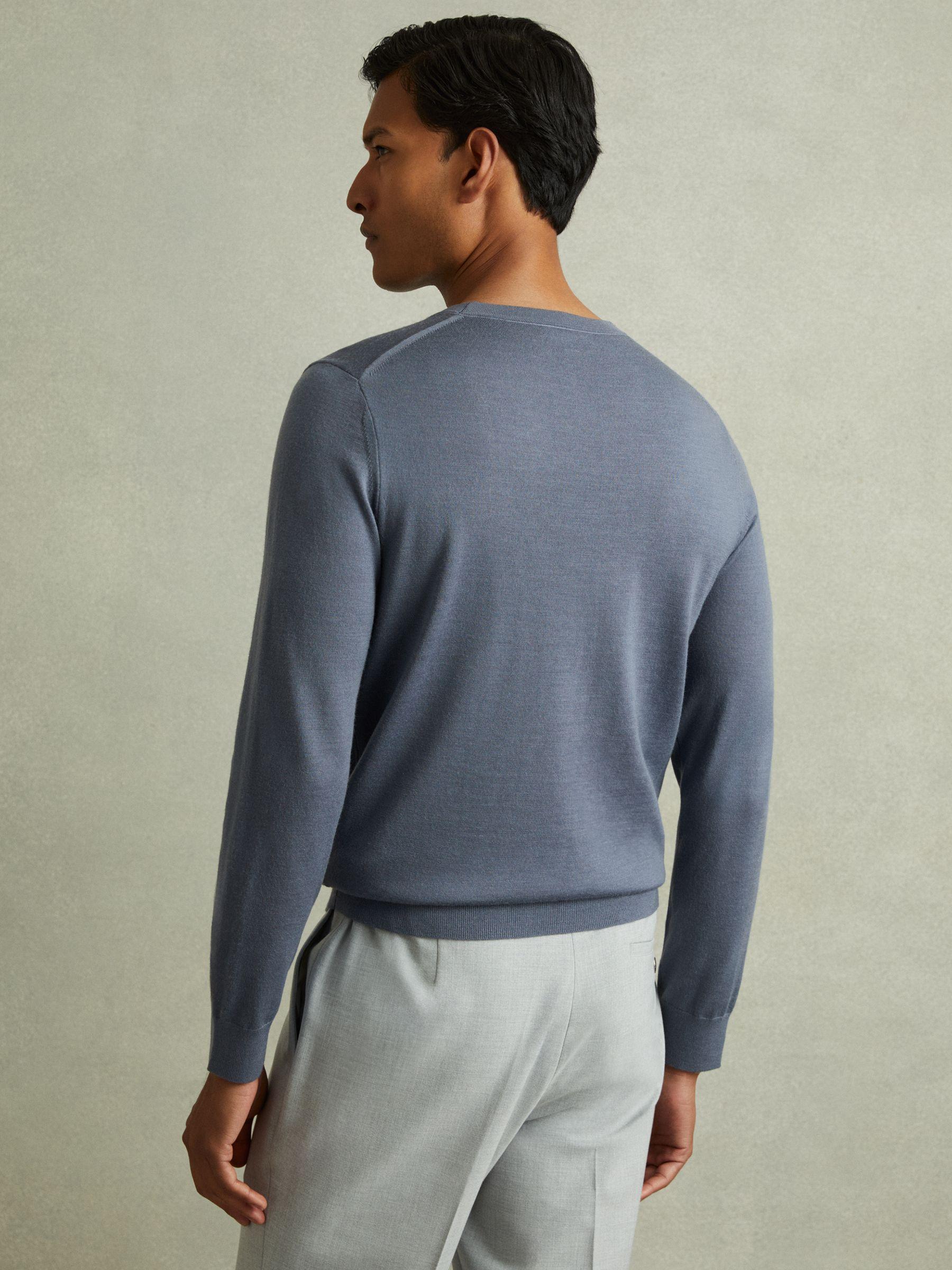 Merino Wool Crew Neck Jumper in Airforce Blue Product Image