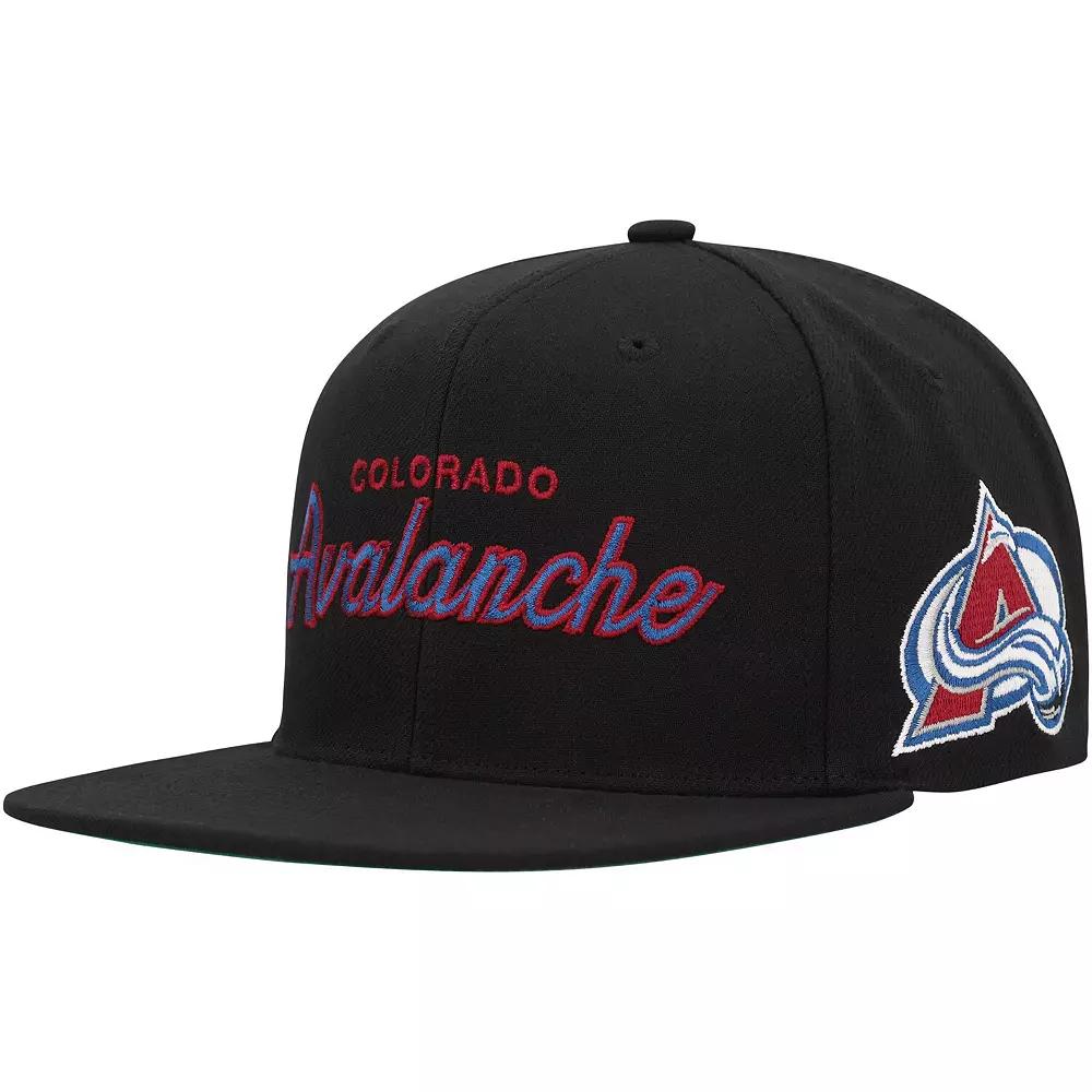 Men's Mitchell & Ness Black Colorado Avalanche Core Team Script 2.0 Snapback Hat Product Image