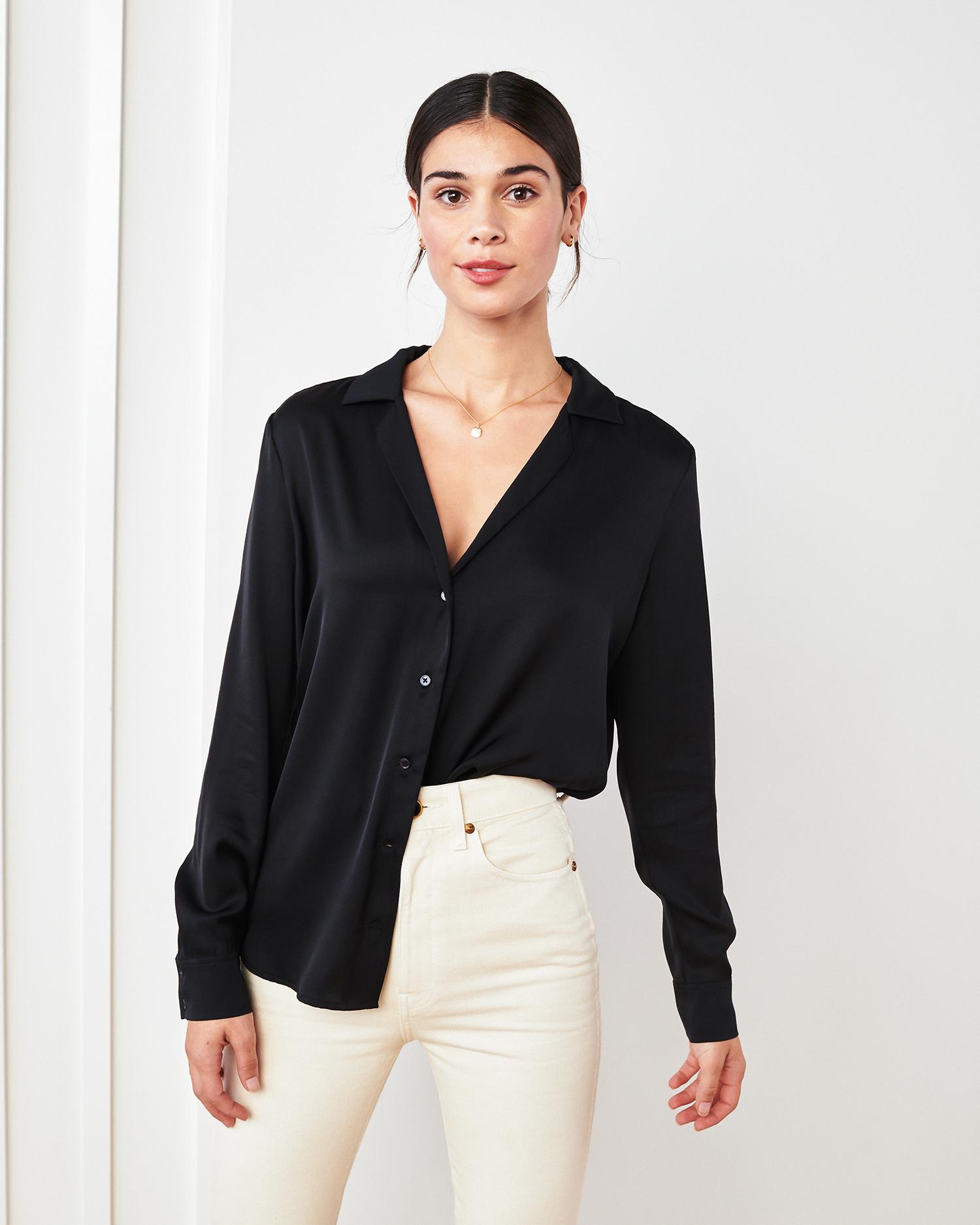 Quince | Women's 100% Washable Silk Stretch Notch Collar Blouse Size XL Product Image