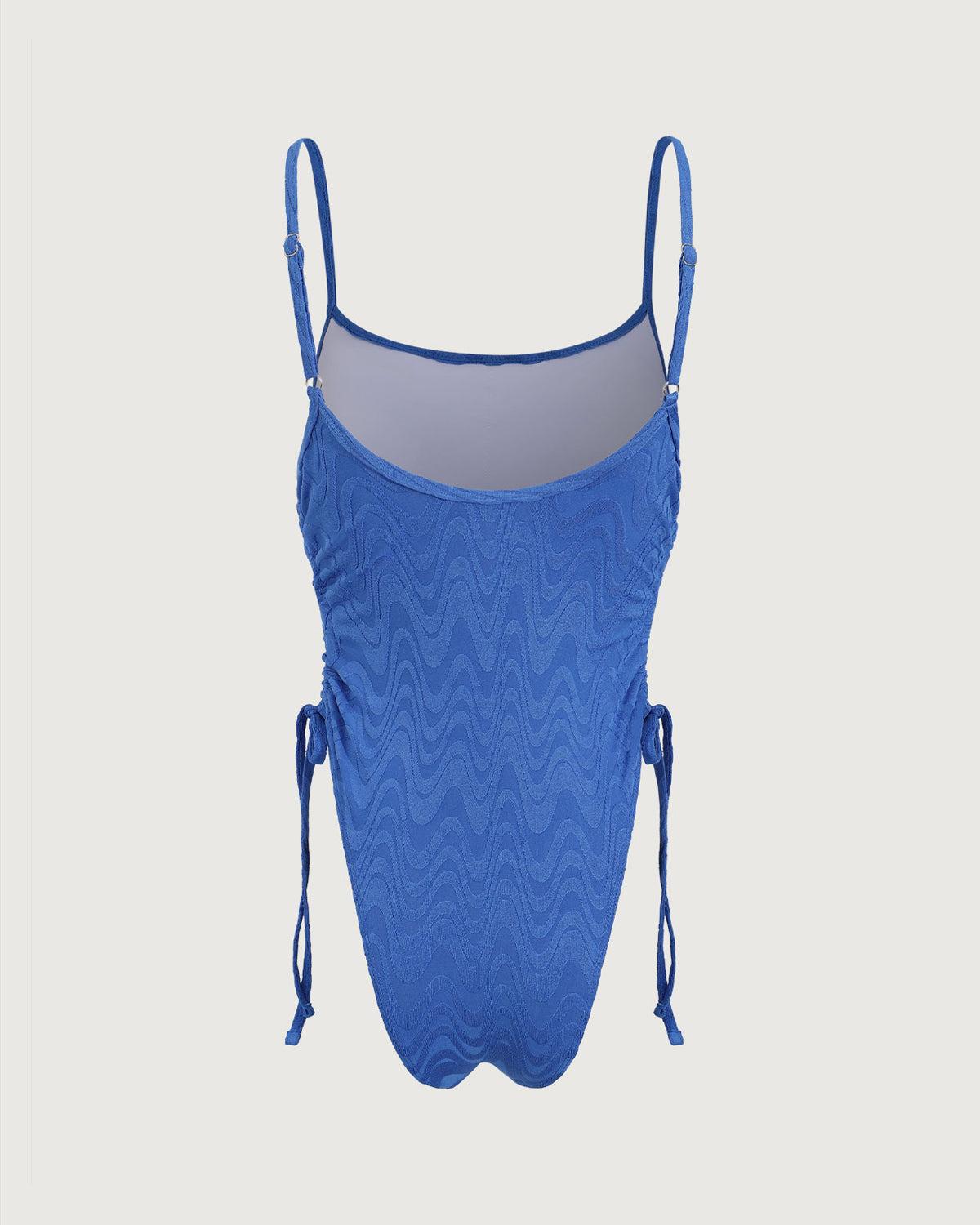 Blue Wave Textured Ruched One-Piece Swimsuit Product Image