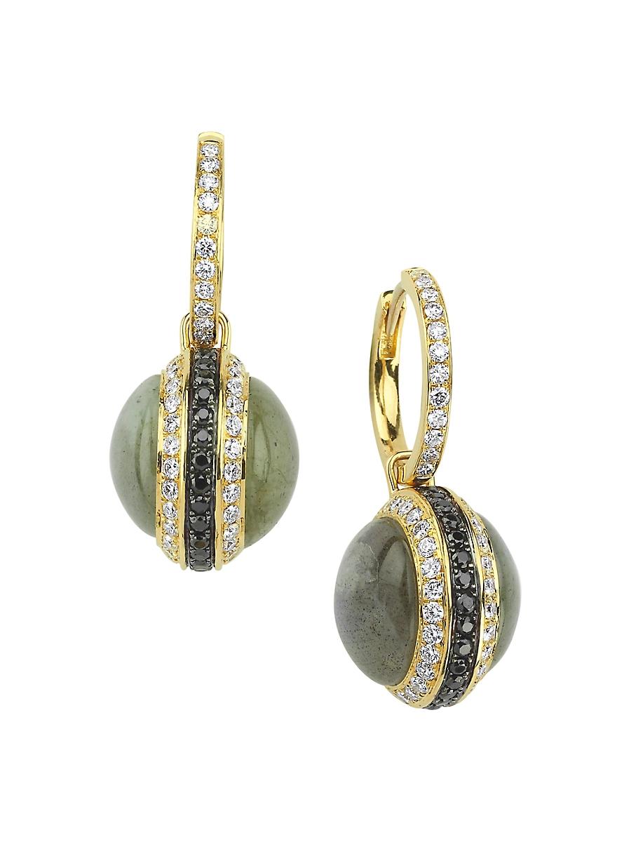 Womens Saturn 18K Yellow Gold, Labradorite, & Diamond Drop Earrings Product Image