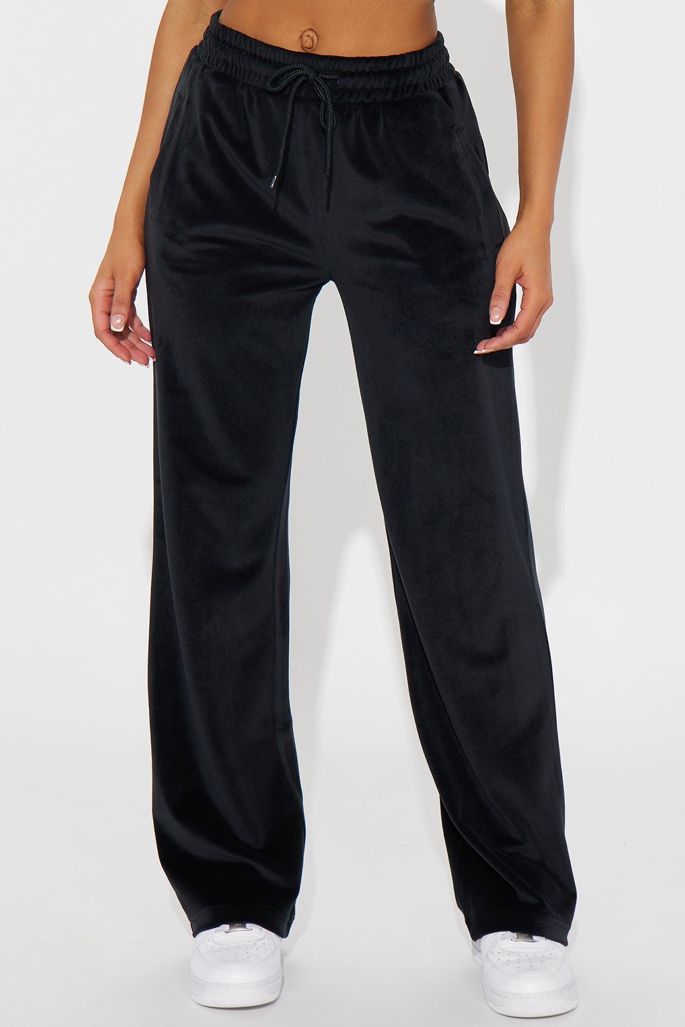 Von Dutch Velour Wide Leg Pant - Black/White Product Image