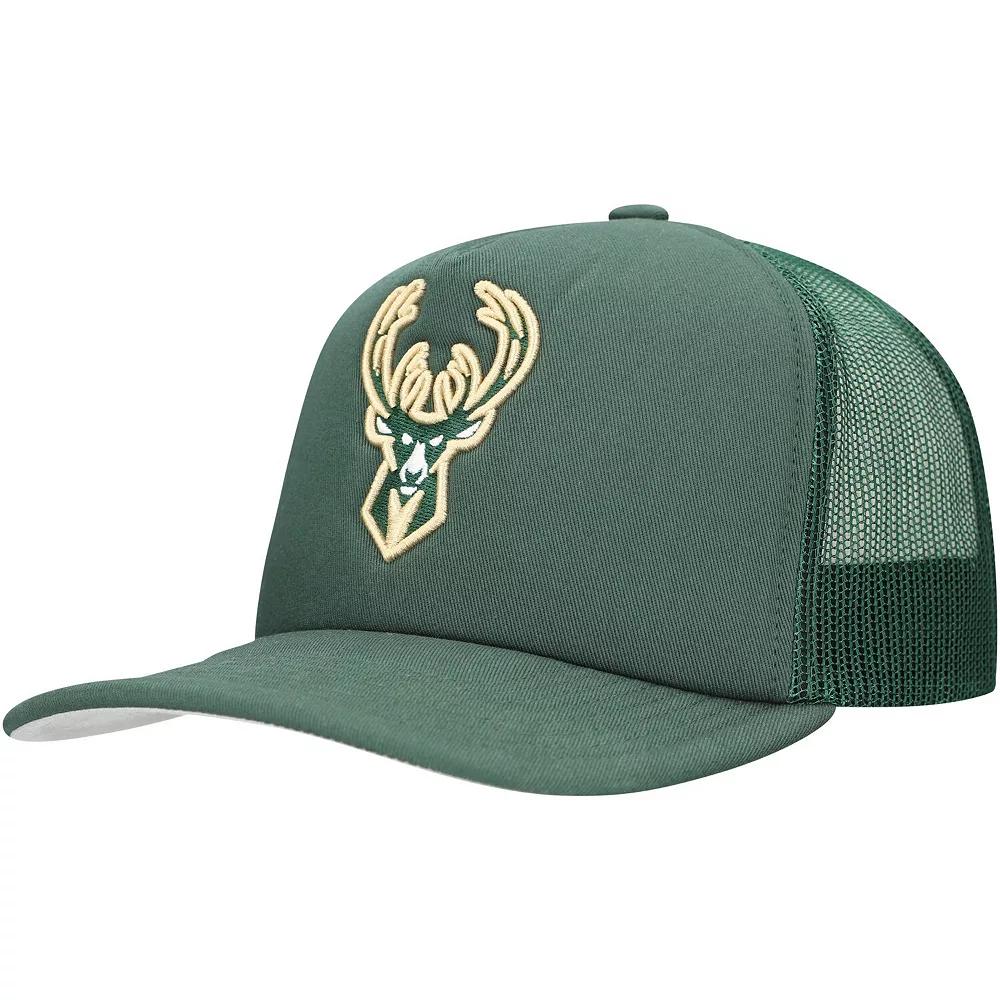 Men's Mitchell & Ness Hunter Green Milwaukee Bucks Core Evergreen OTC Trucker Adjustable Hat, Team Product Image