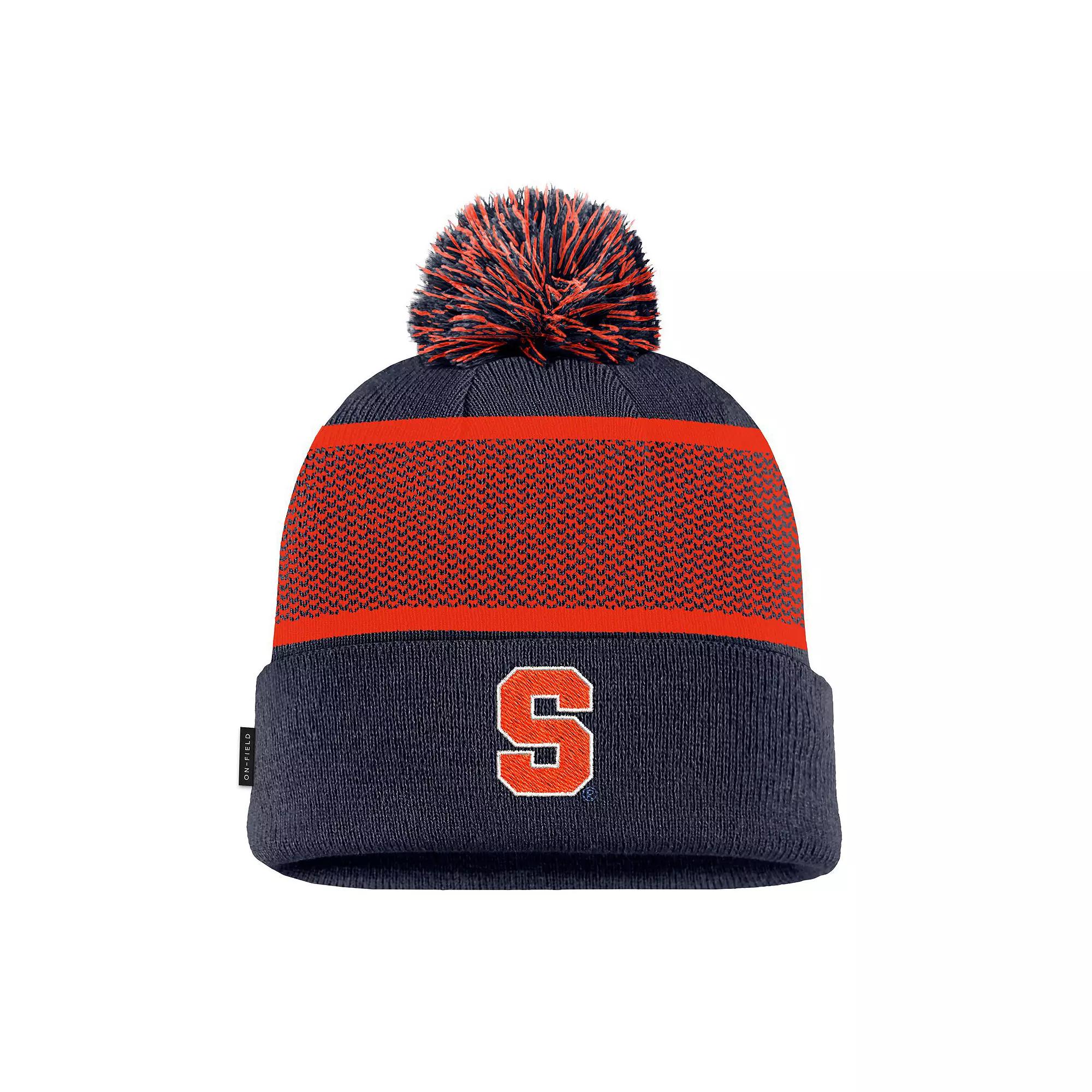 Men's Nike Navy Syracuse Orange 2024 Sideline Peak Cuffed Knit Hat with Pom, Blue Product Image