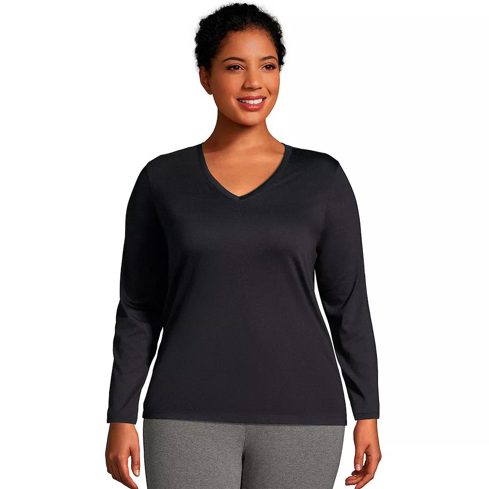 Plus Size Lands' End Long Sleeve Relaxed-Fit Supima Cotton V-Neck Tee, Women's, Size: 3XL, Black Product Image