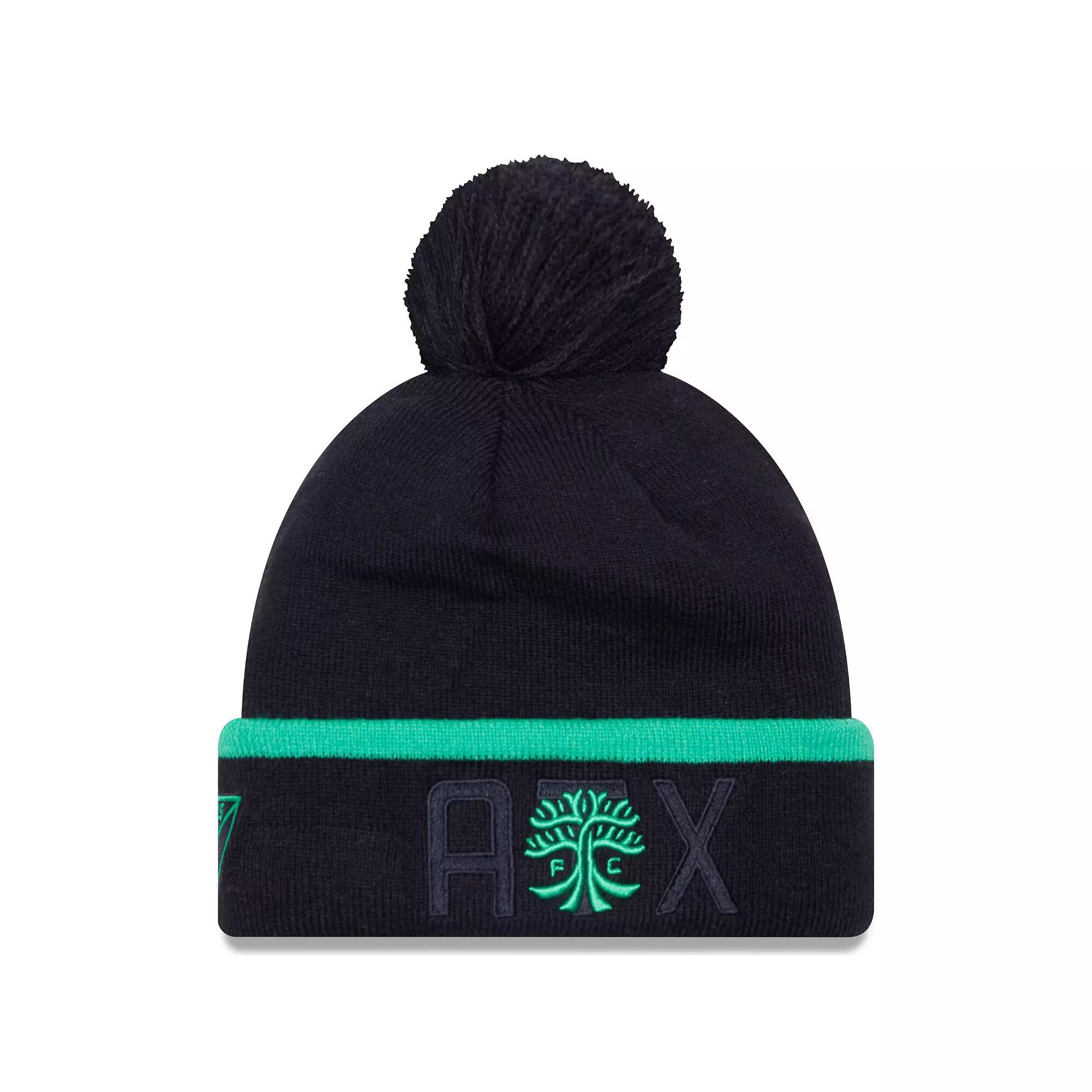 Men's New Era Black Austin FC Wordmark Kick Off Cuffed Knit Hat with Pom, Afc Black Product Image