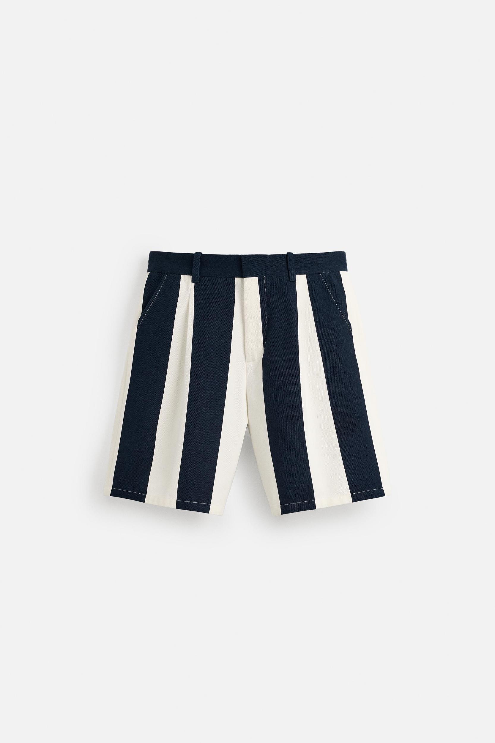 PLEATED STRIPED SHORTS Product Image