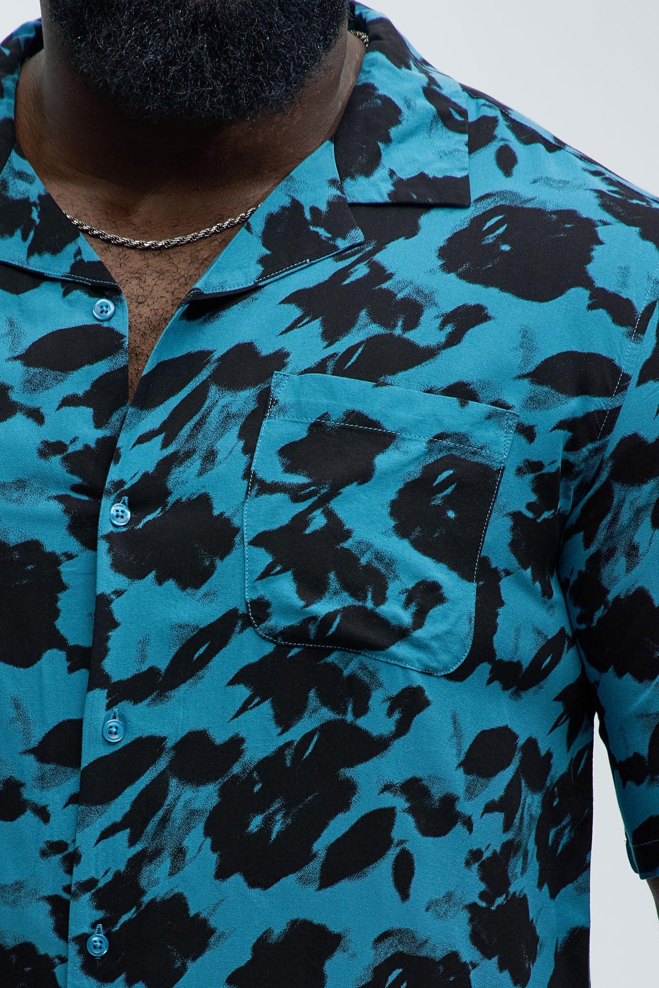 Blue Flowers Cuban Collar Shirt - Blue Product Image