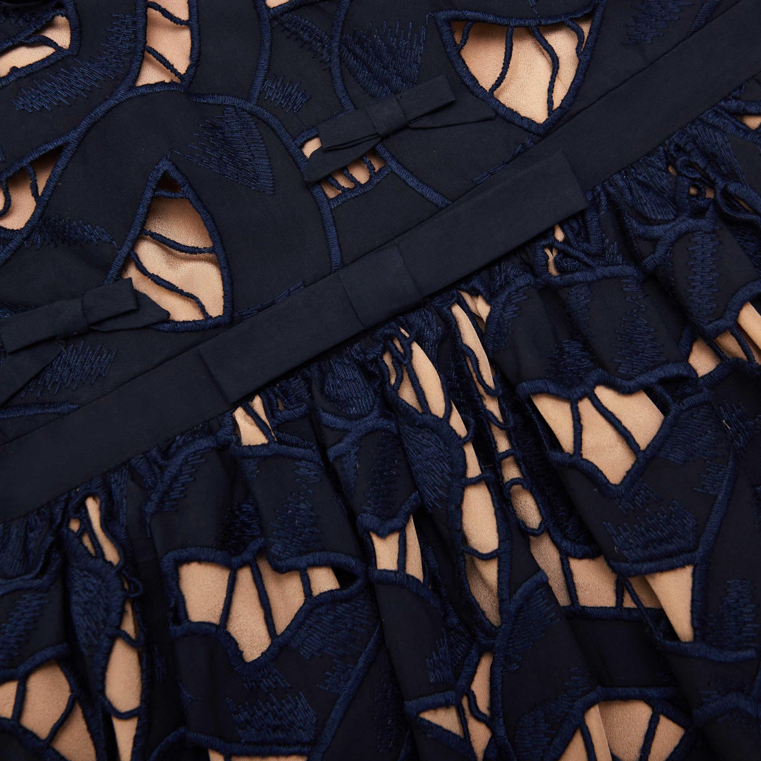 Navy Bow Embroidered Mini Dress Product Image