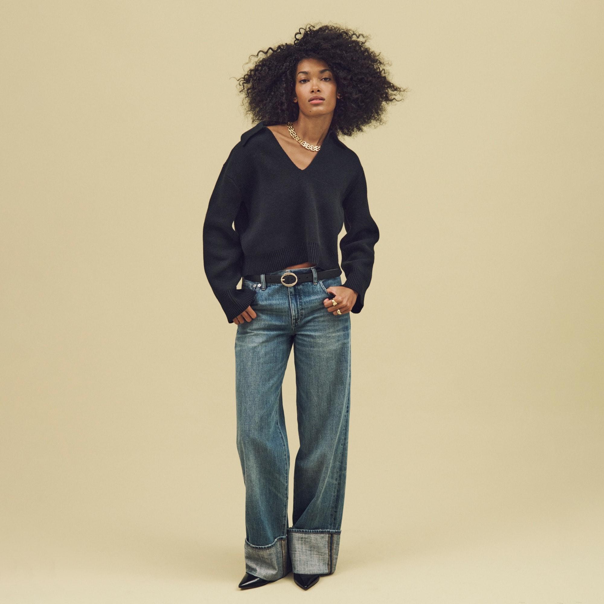 Cuffed lower-rise wide-leg jean Product Image