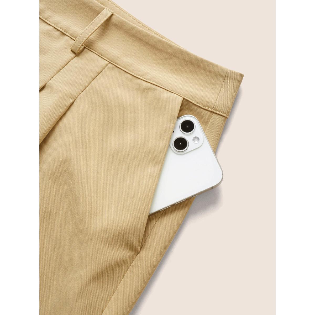 Plus Size Solid Pleated Slanted Pocket Wide Leg Pants Women Champagne At the Office Wide Leg High Rise Work Pants BloomChic 26/4X Product Image