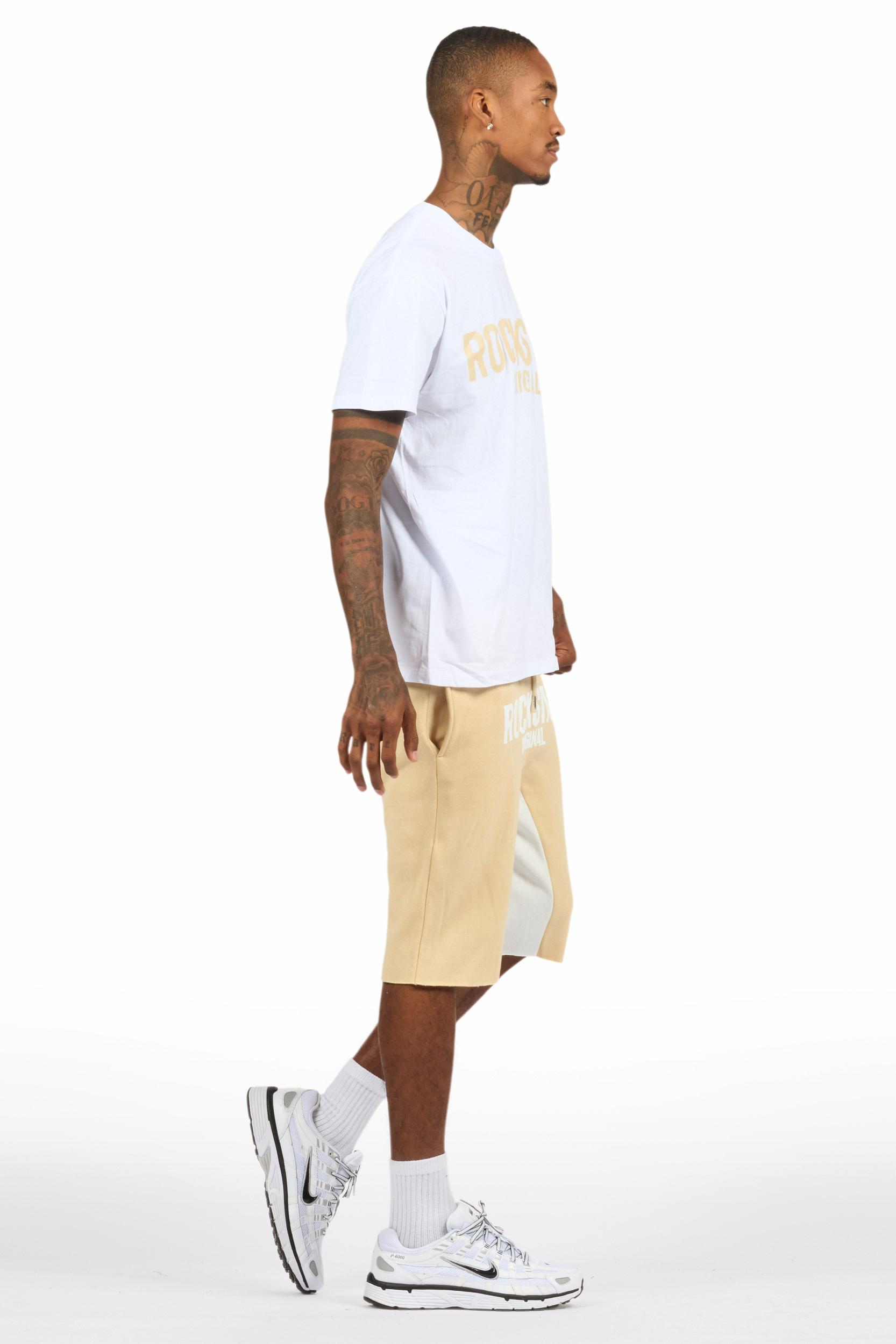 Sana White/Beige T-Shirt Short Set Male Product Image