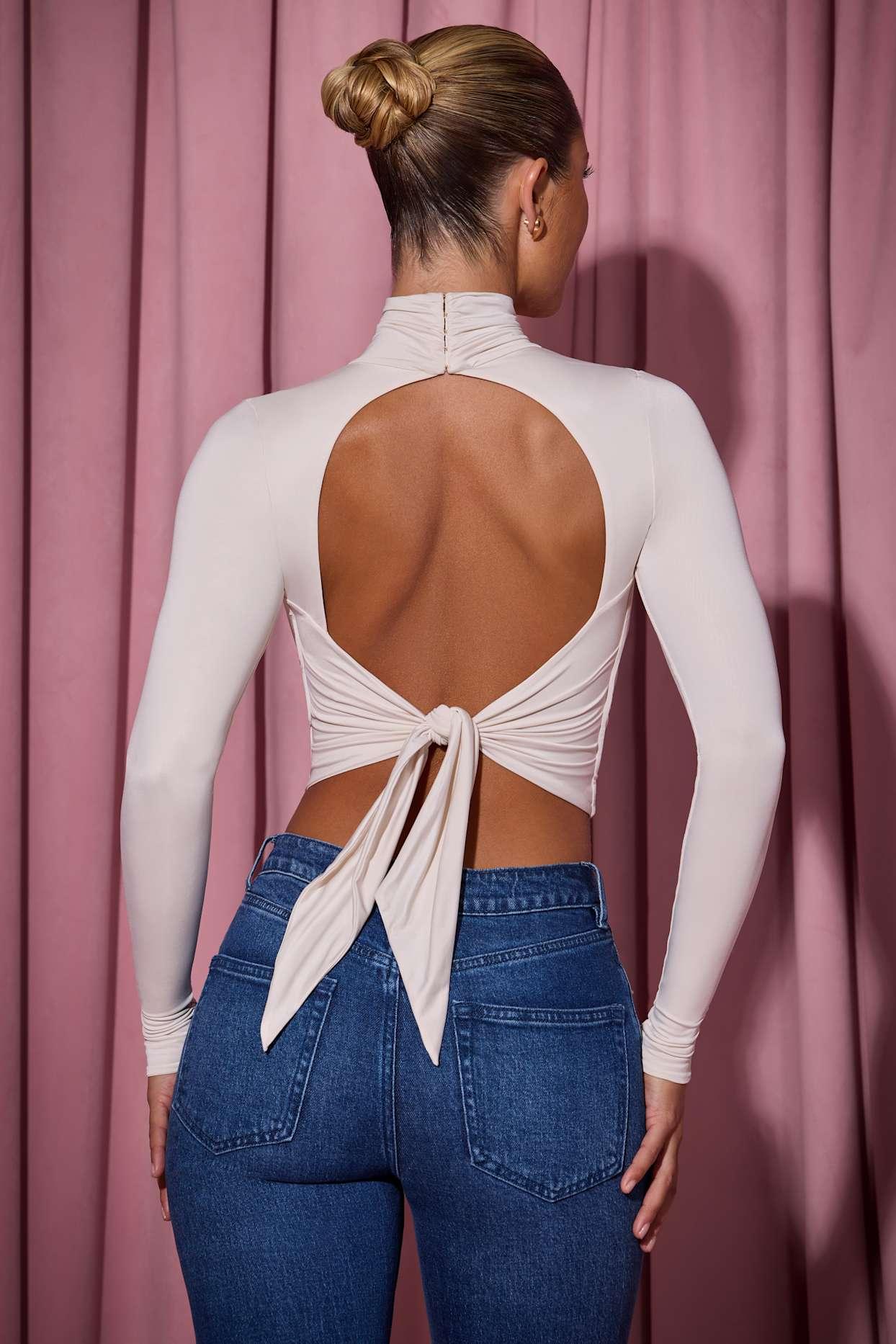 Cowl-Neck Tie-Back Top in Ivory Female Product Image