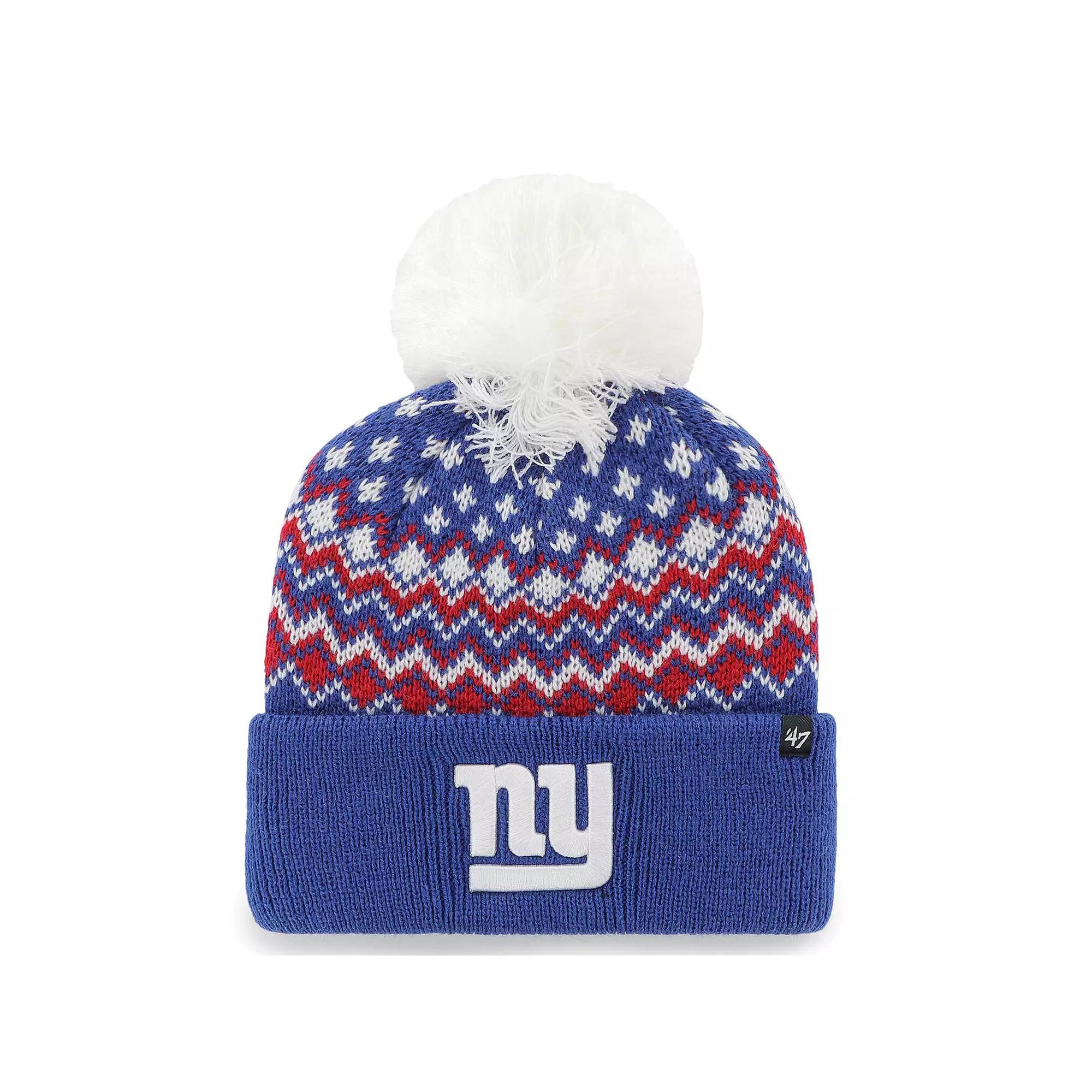 Women's '47 Royal New York Giants Elsa Cuffed Knit Hat with Pom, Blue Product Image