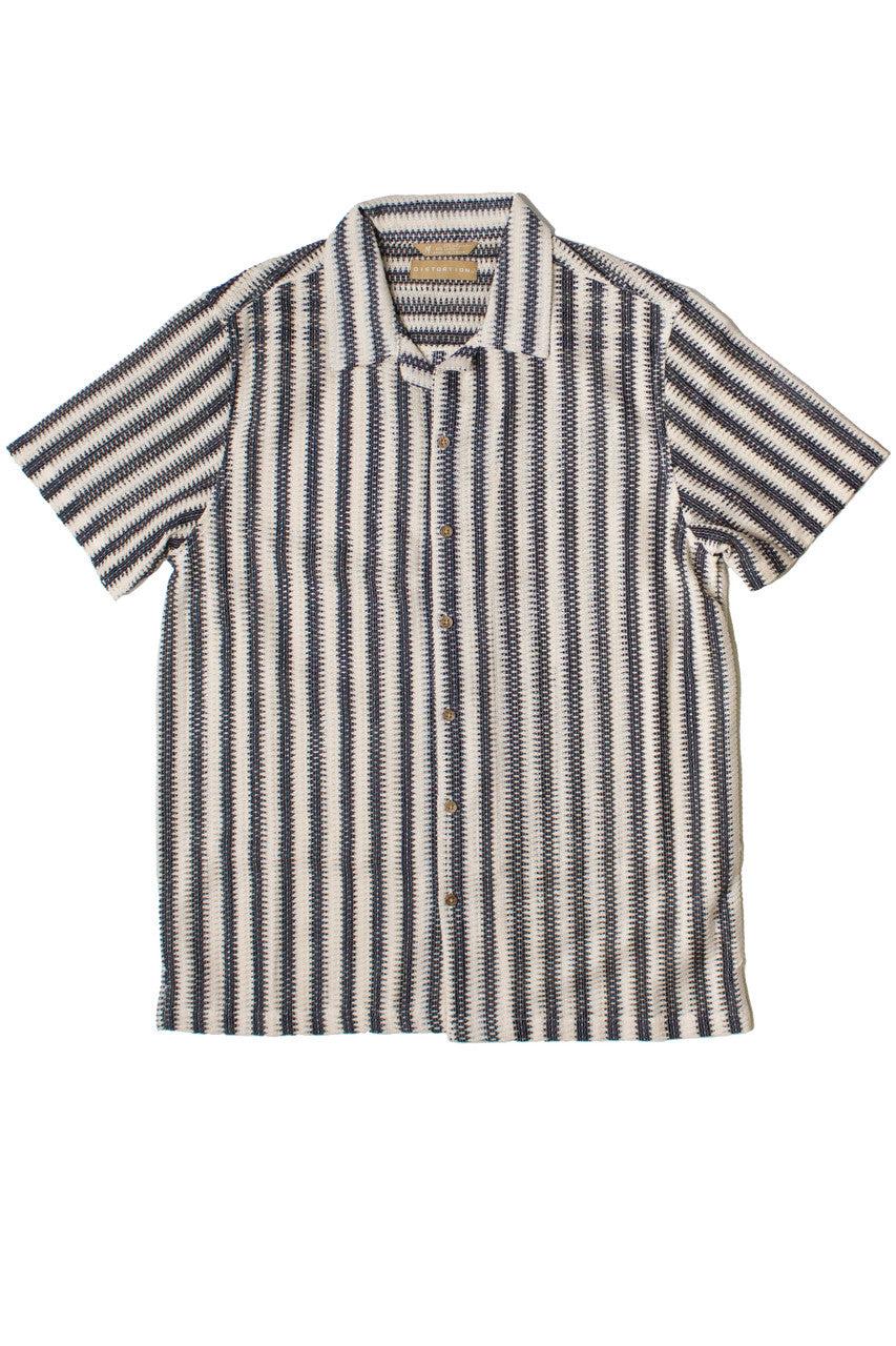 Lightweight Striped Open Knit Button Up Shirt Product Image
