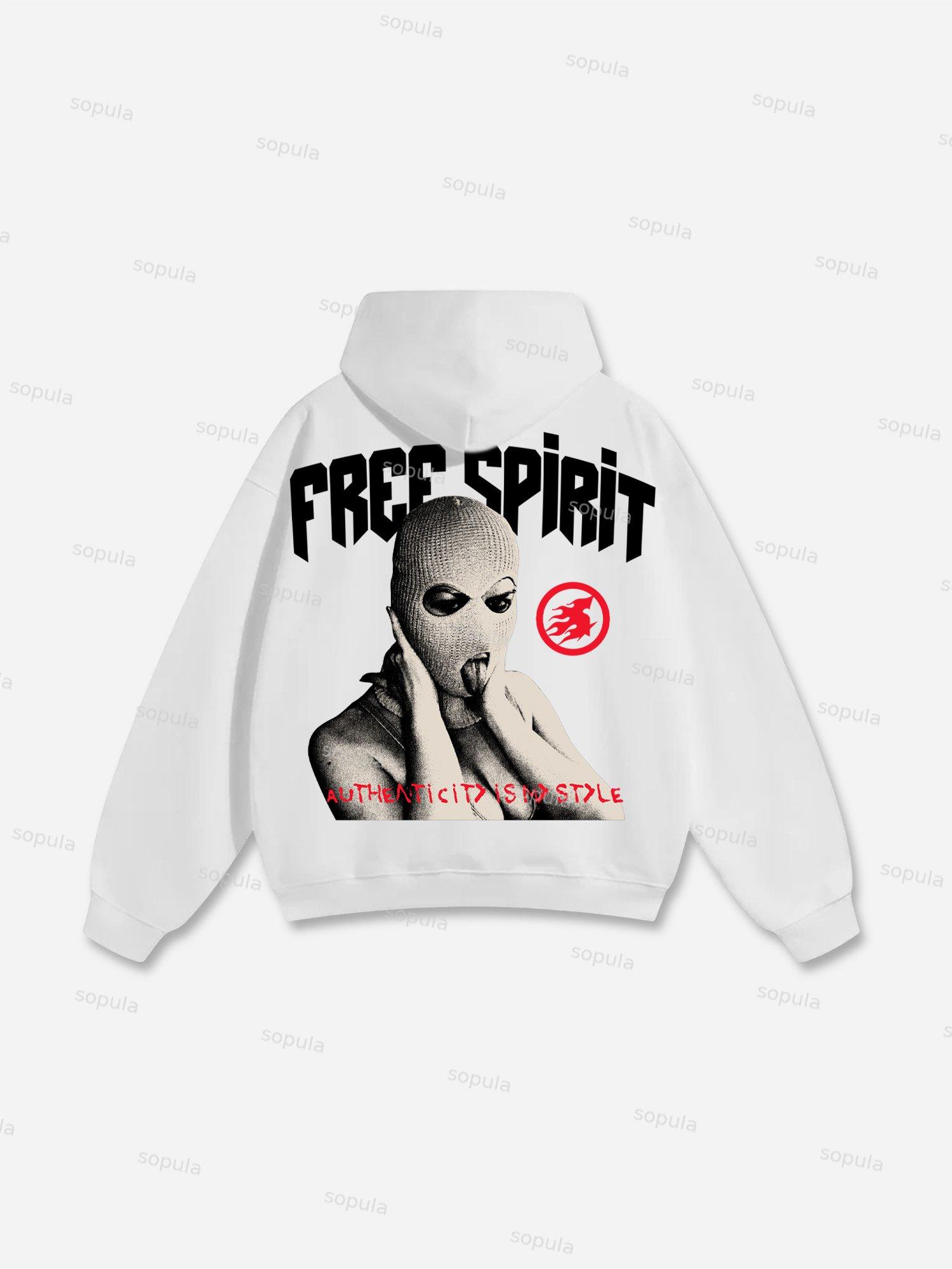 Free Spirit Mask Lips Graphic Cotton Hoodie Product Image
