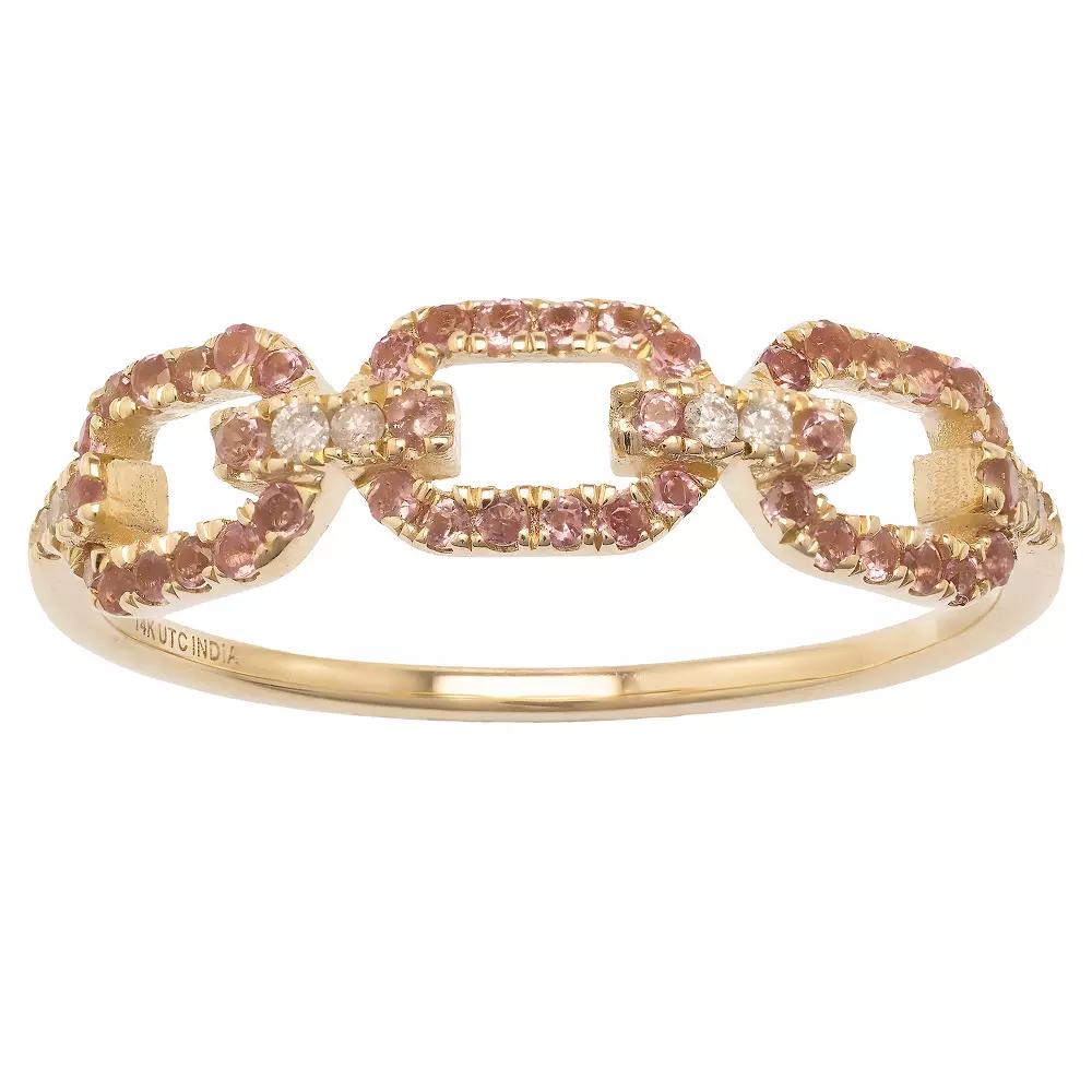 Gemistry 14k Gold Pink Tourmaline & White Topaz Link Ring, Women's, Size: 5 Product Image