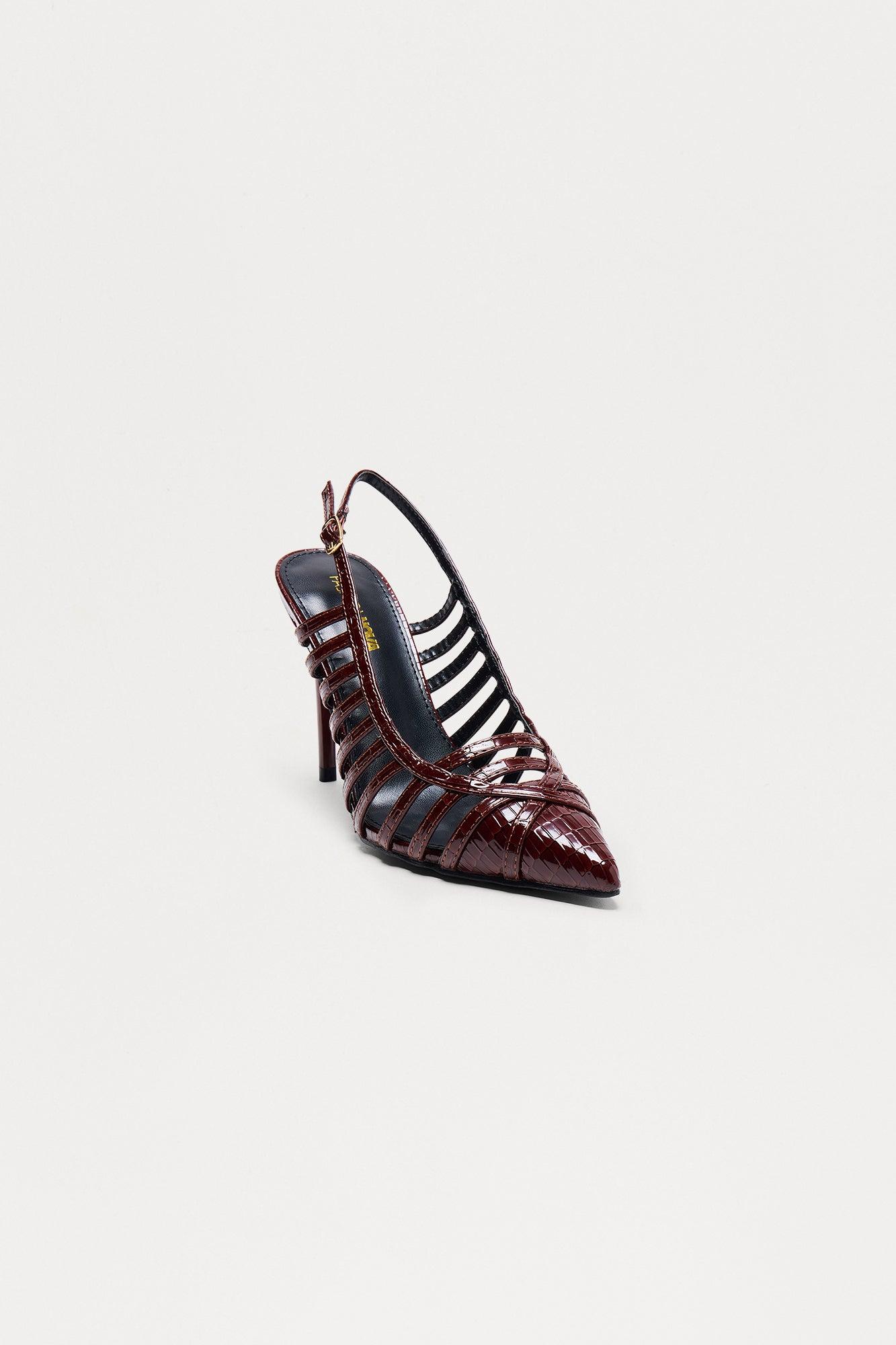 Jagged Croc Slingback Pumps - Wine Product Image