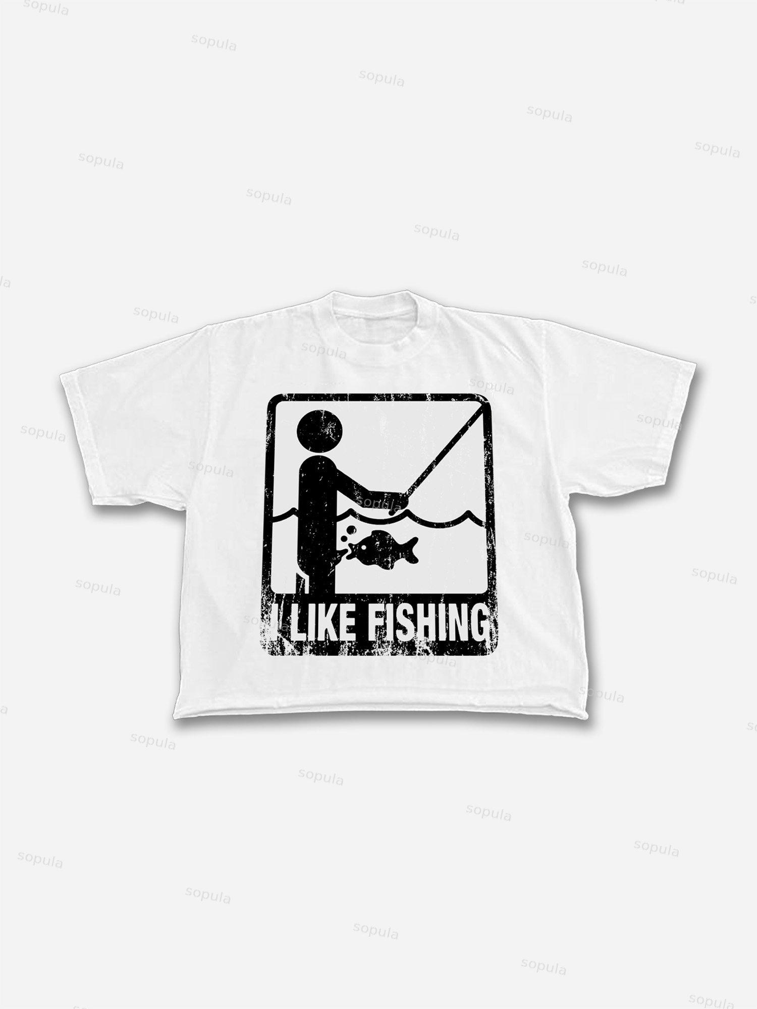 I Like Fishing Vacation Spoof Vintage Graphic Cropped T-shirt Product Image