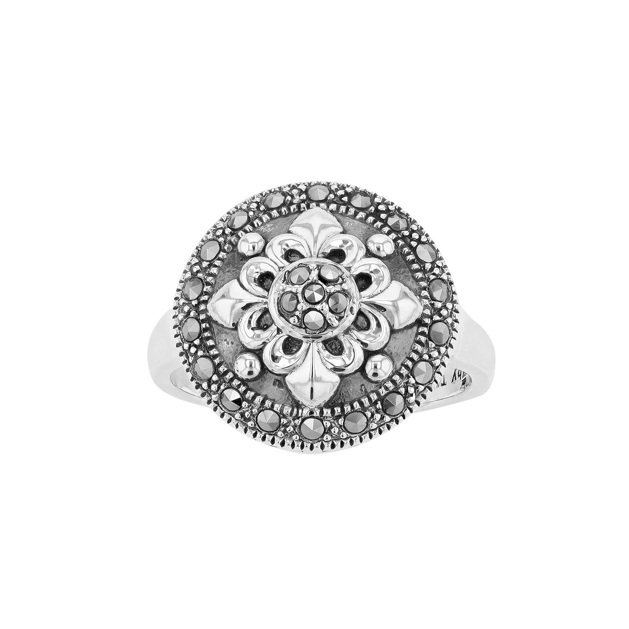 Lavish by TJM Sterling Silver Marcasite Floral Ring, Women's, Size: 9 Product Image