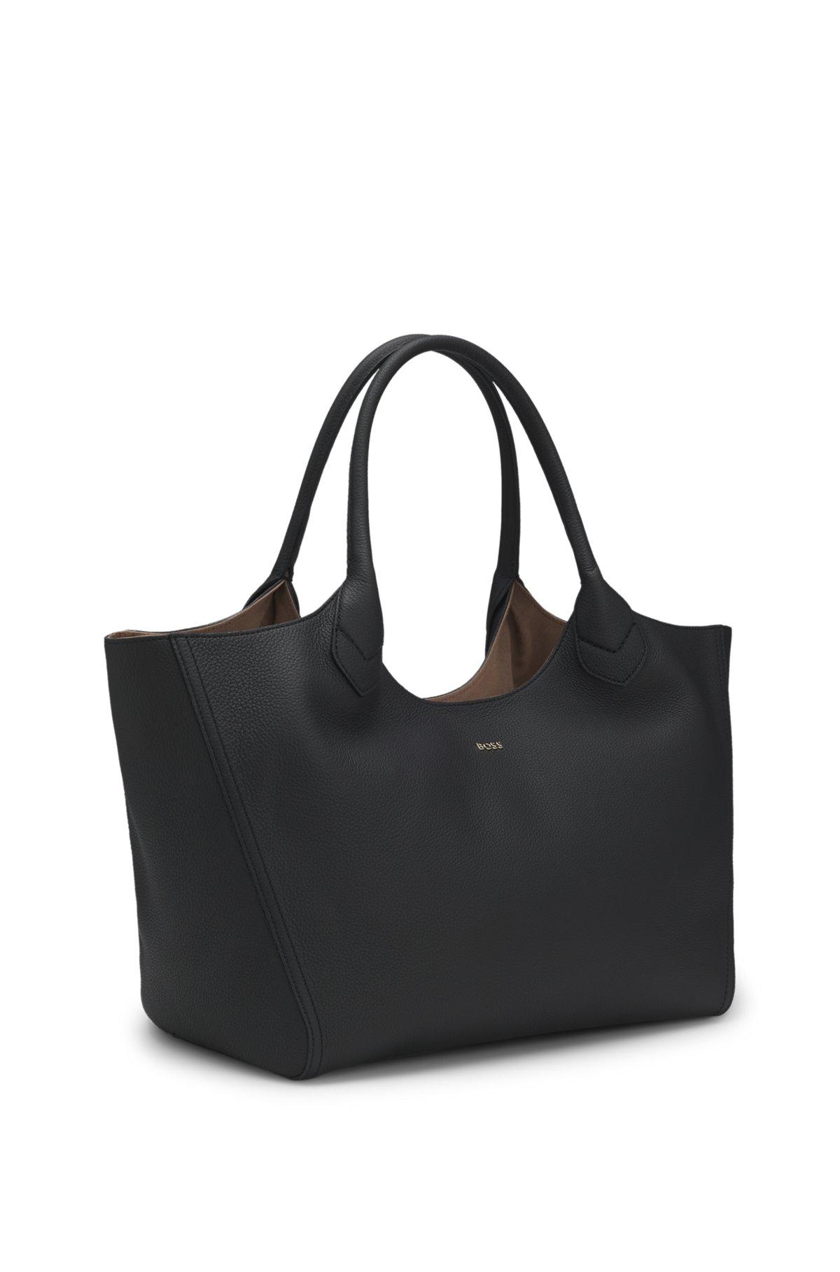 BOSS - Tote bag in grained leather with logo lettering - Black Product Image