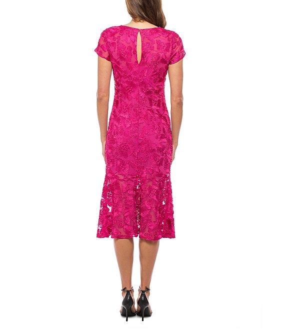 Marina Crew Neck Short Sleeve Soutache Mesh Midi Dress Product Image