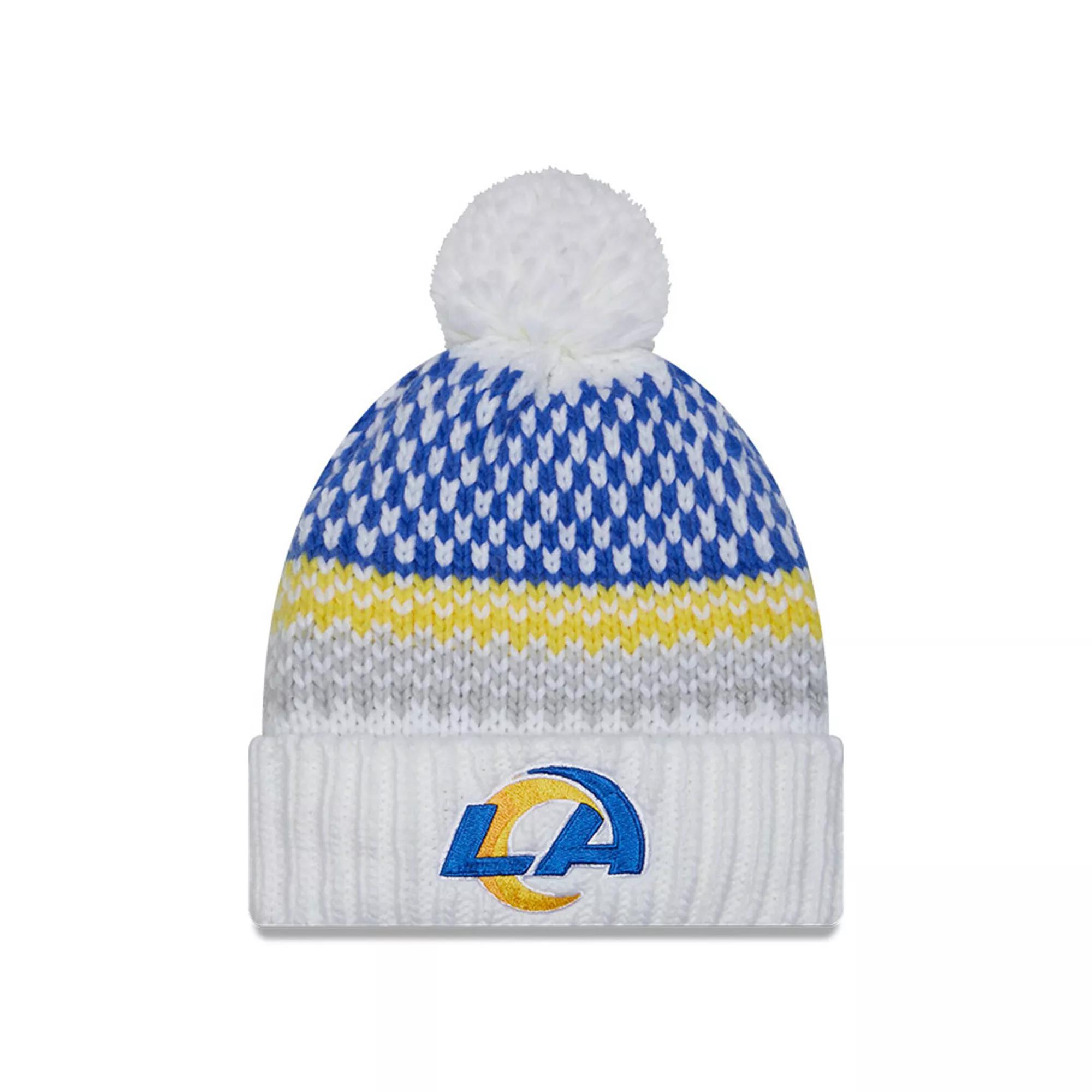 Women's New Era White Los Angeles Rams 2023 Sideline Cuffed Knit Hat with Pom Product Image