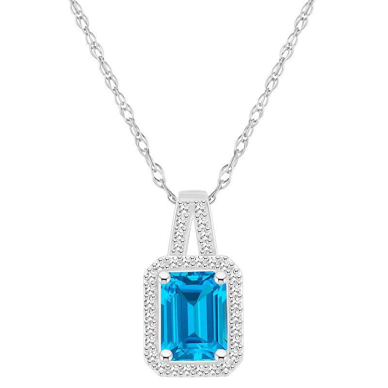Celebration Gems Sterling Silver Gemstone & 1/6 Carat T.W. Diamond Halo Pendant Necklace, Women's,  Product Image