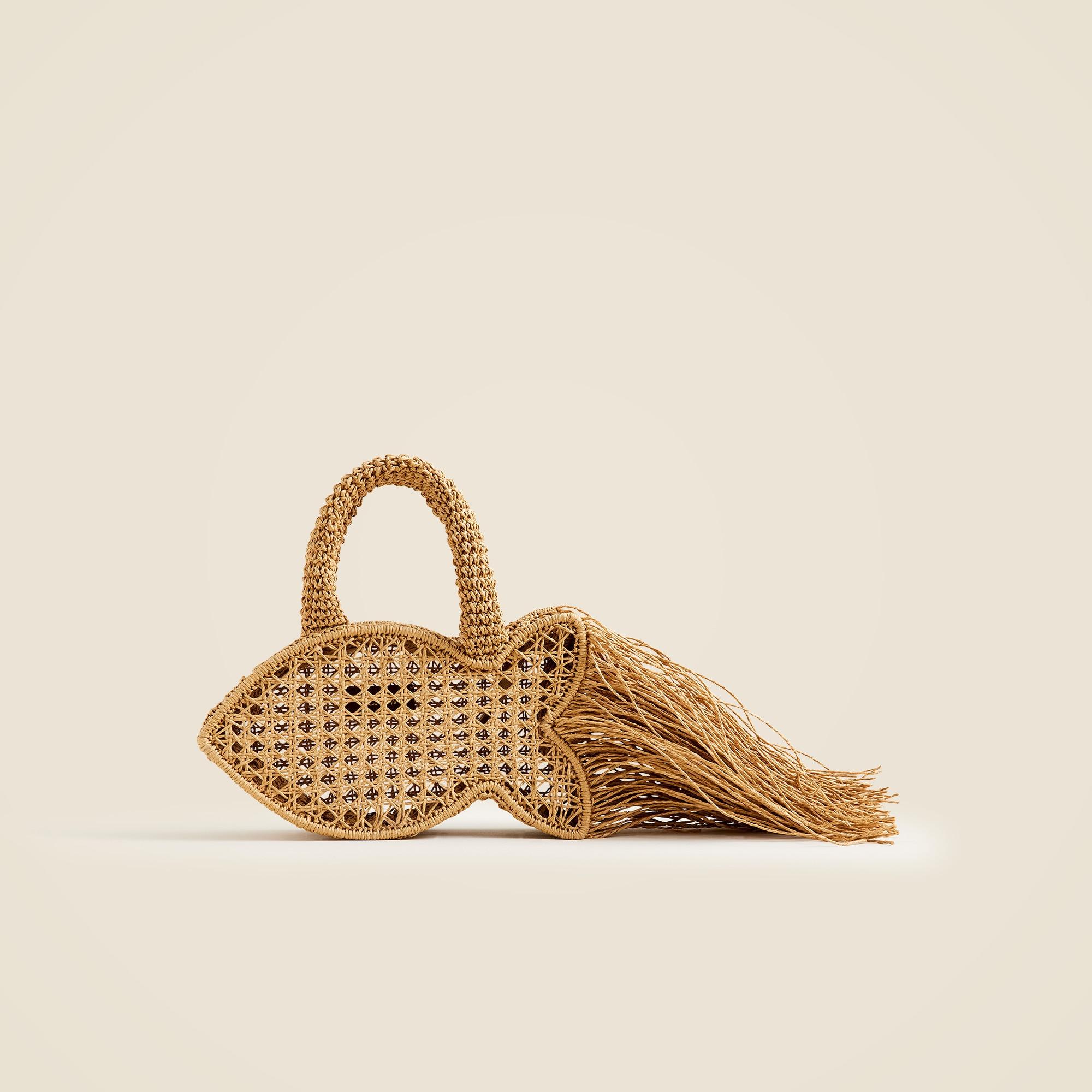 Handknotted raffia fish bag with straw fringe Product Image