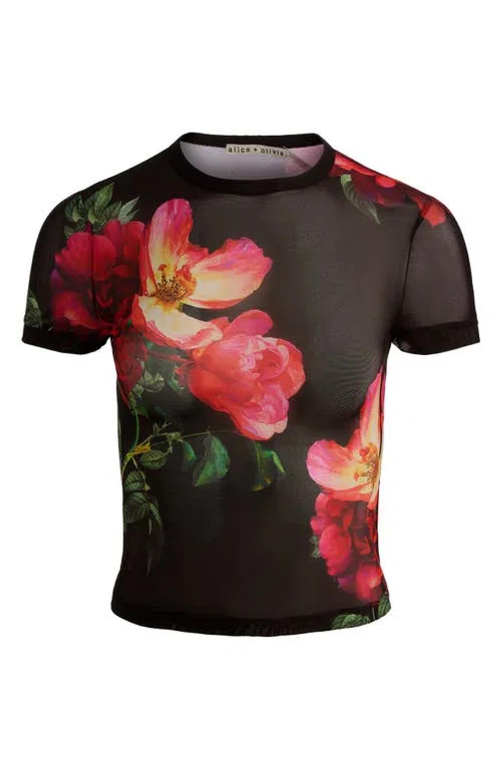 ALICE AND OLIVIA Tess Floral Crew-neck T-shirt In Black Product Image
